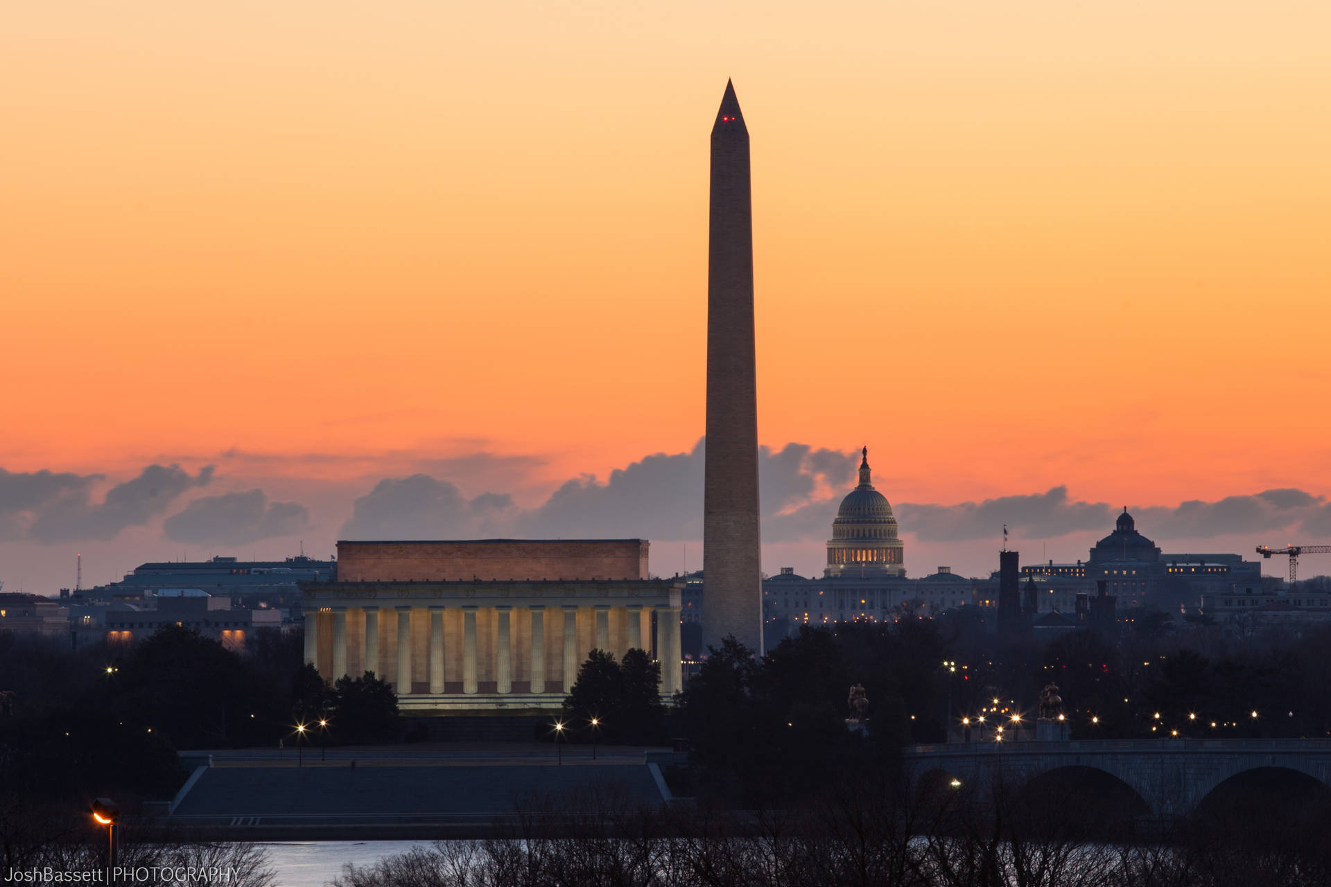 National Mall Monument Orange Sky Background