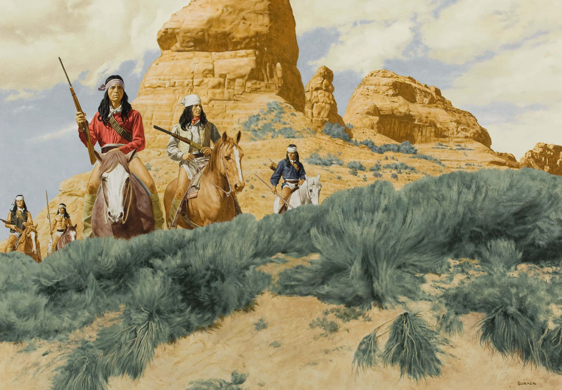 Native American Indian Kneeling In Prayerful Salutation Background