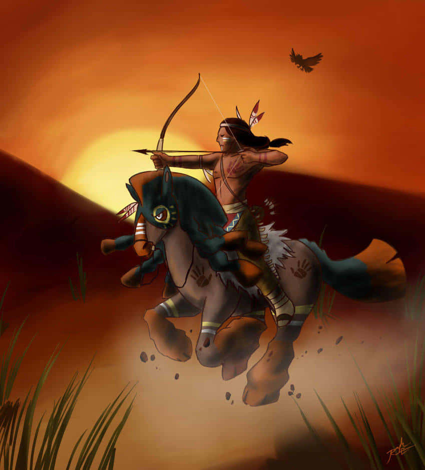Native American Indian Riding On Mudsdale Background