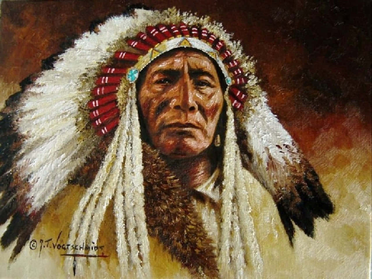 Native American Indian Warrior Looking Into The Distance Background