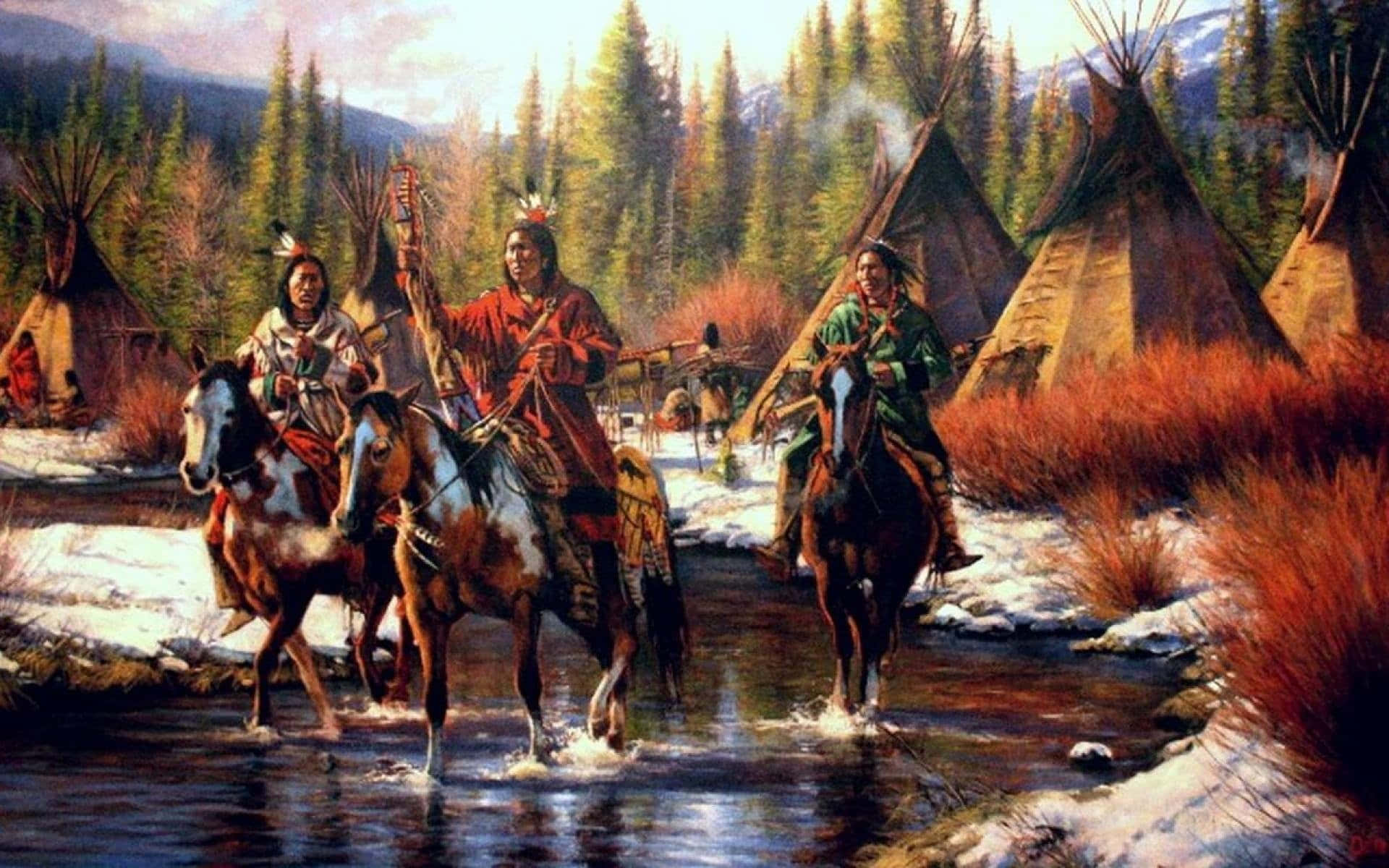 Native American Indians Paying Homage To Nature Background