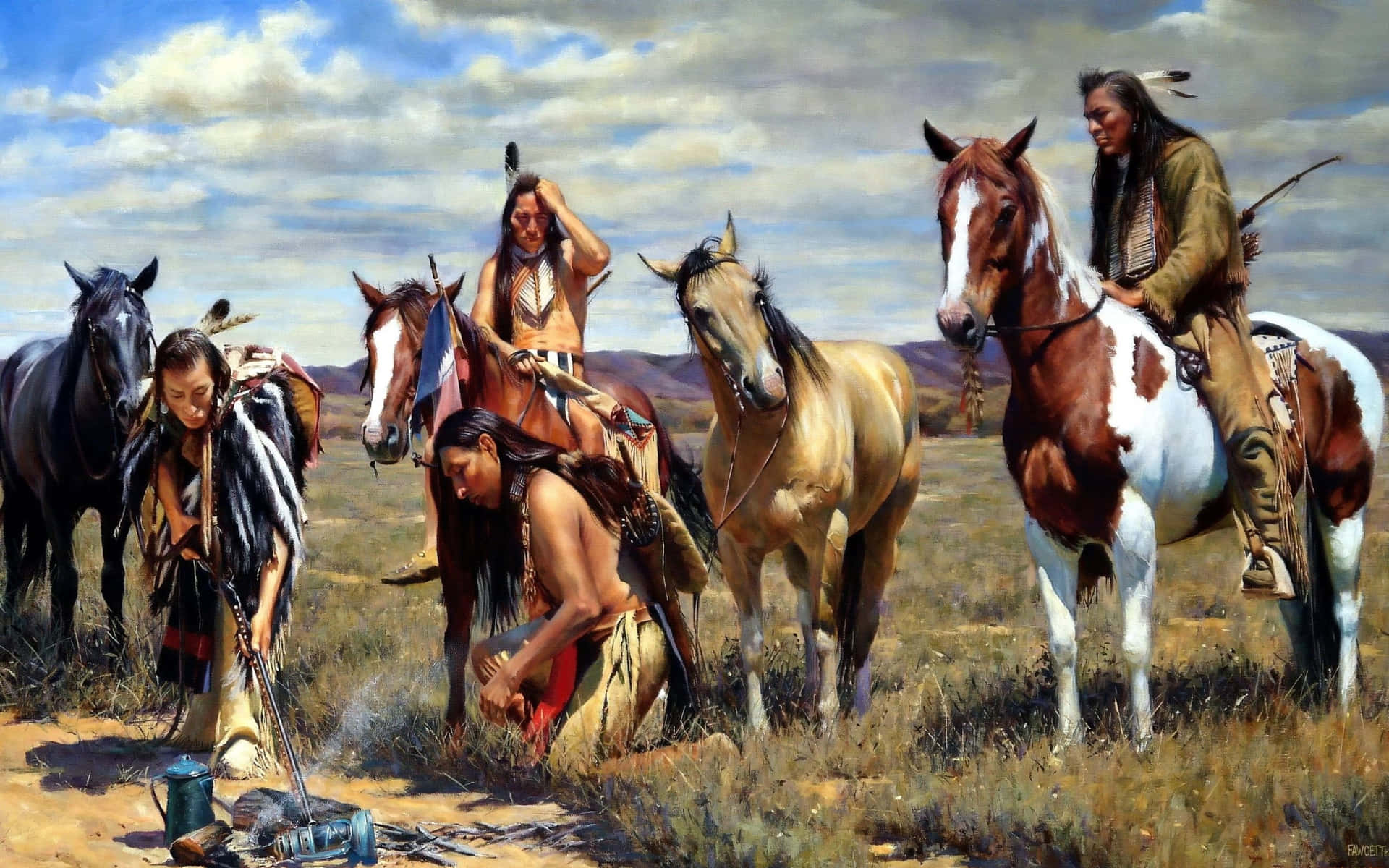 Native Americans On Horses Background