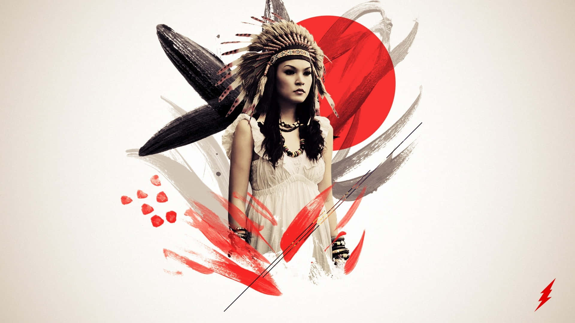 Native Model And Red Sun Background