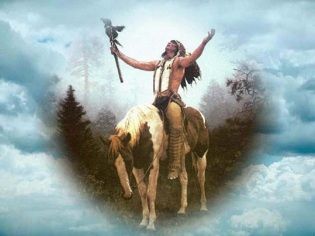 Native On Horse In Clouds Painting
