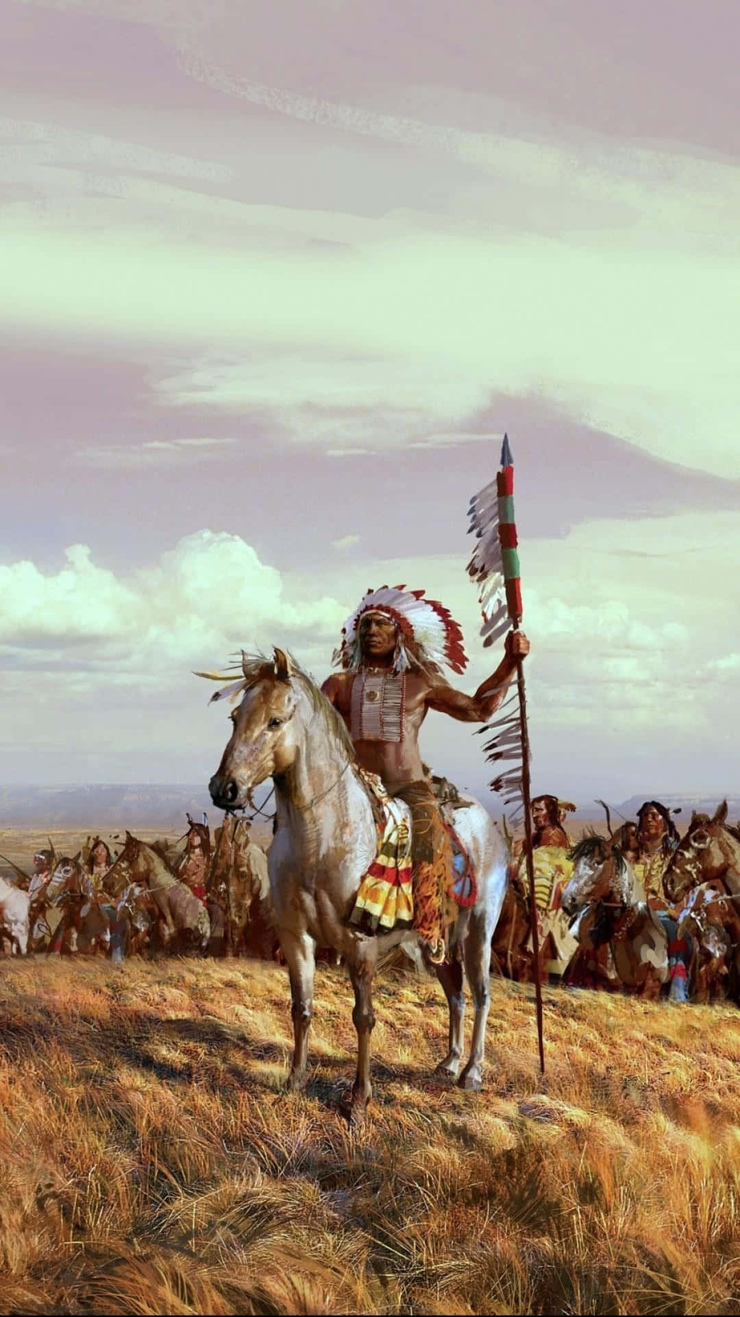 Native Tribal Leader With Soldiers Background