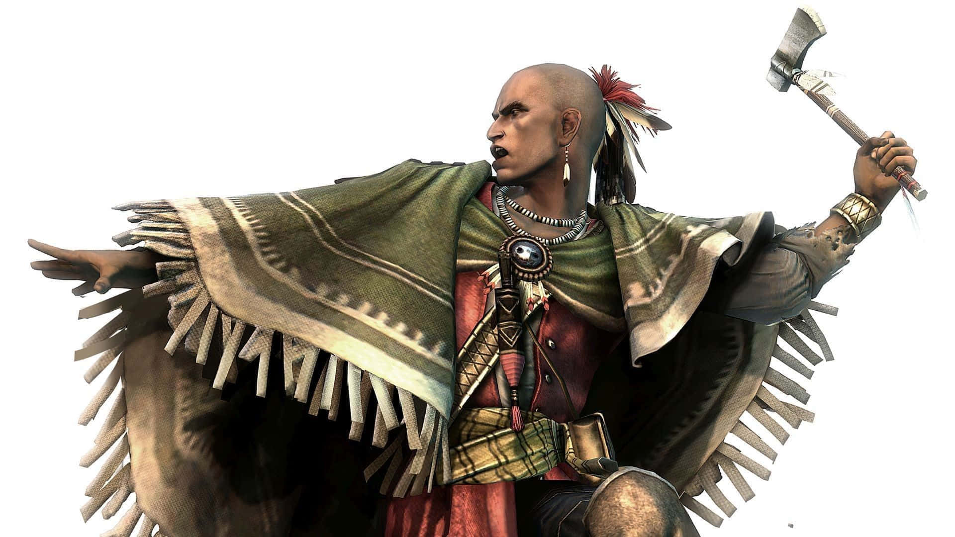 Native Warrior With Hatchet Background