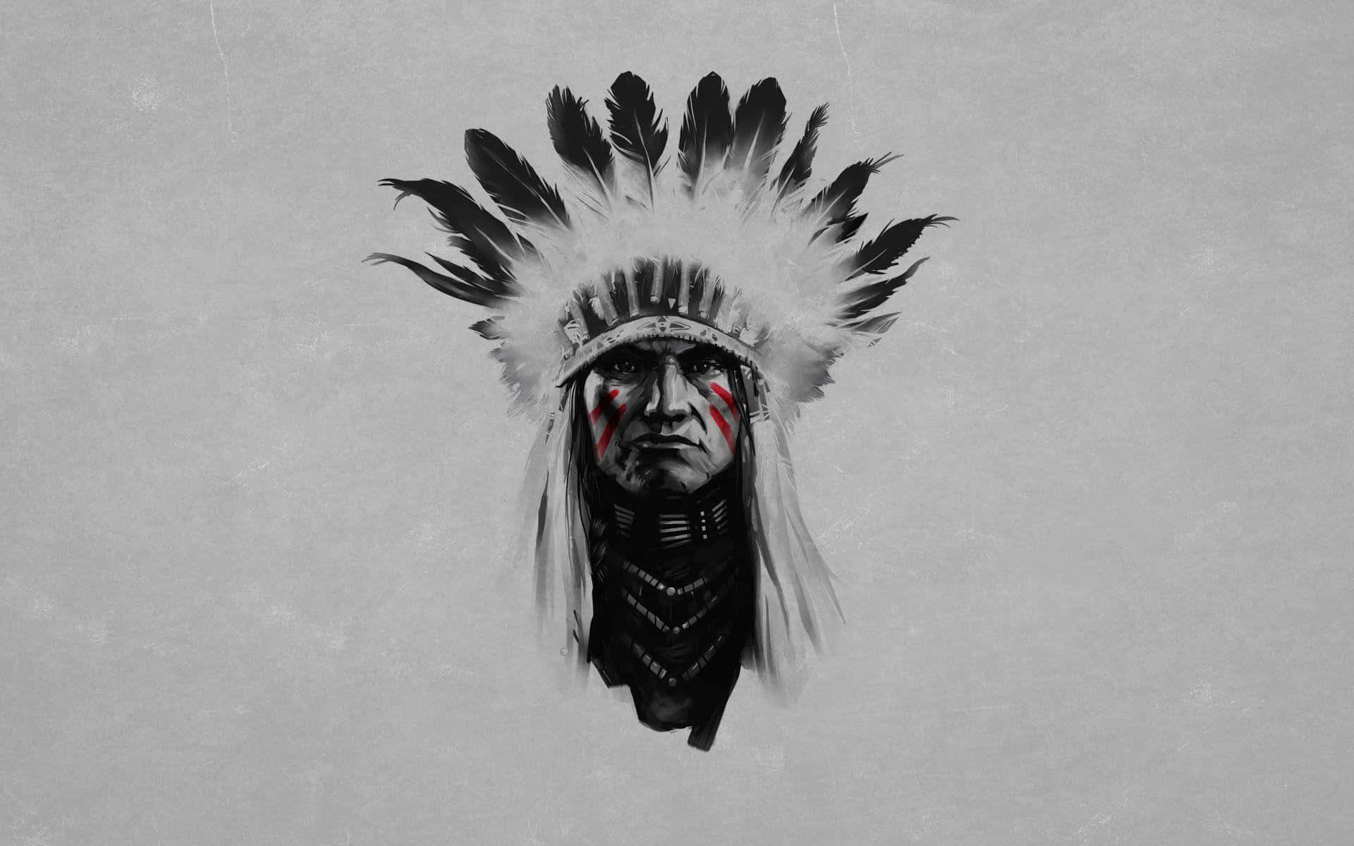 Native Warrior With Headdress Art