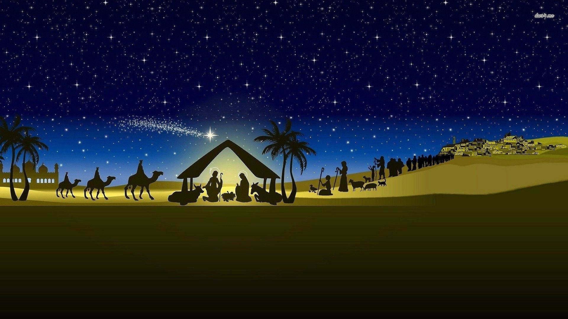 Nativity Scene Holy Family And Three Kings Background