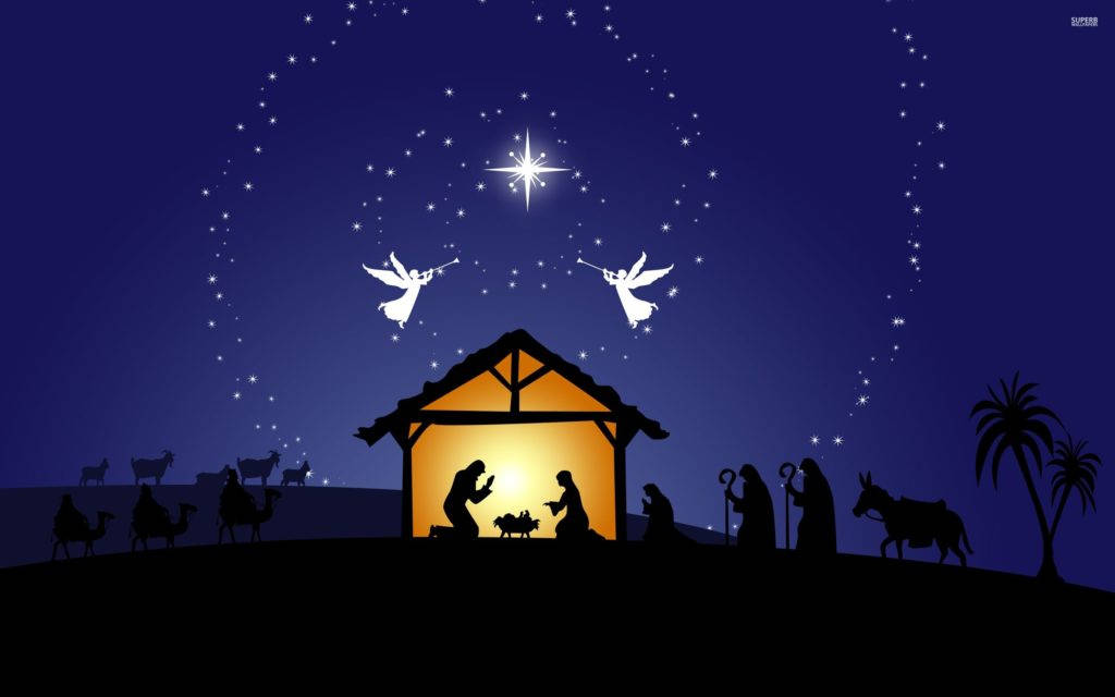 Nativity Scene Trumpet Angels Background