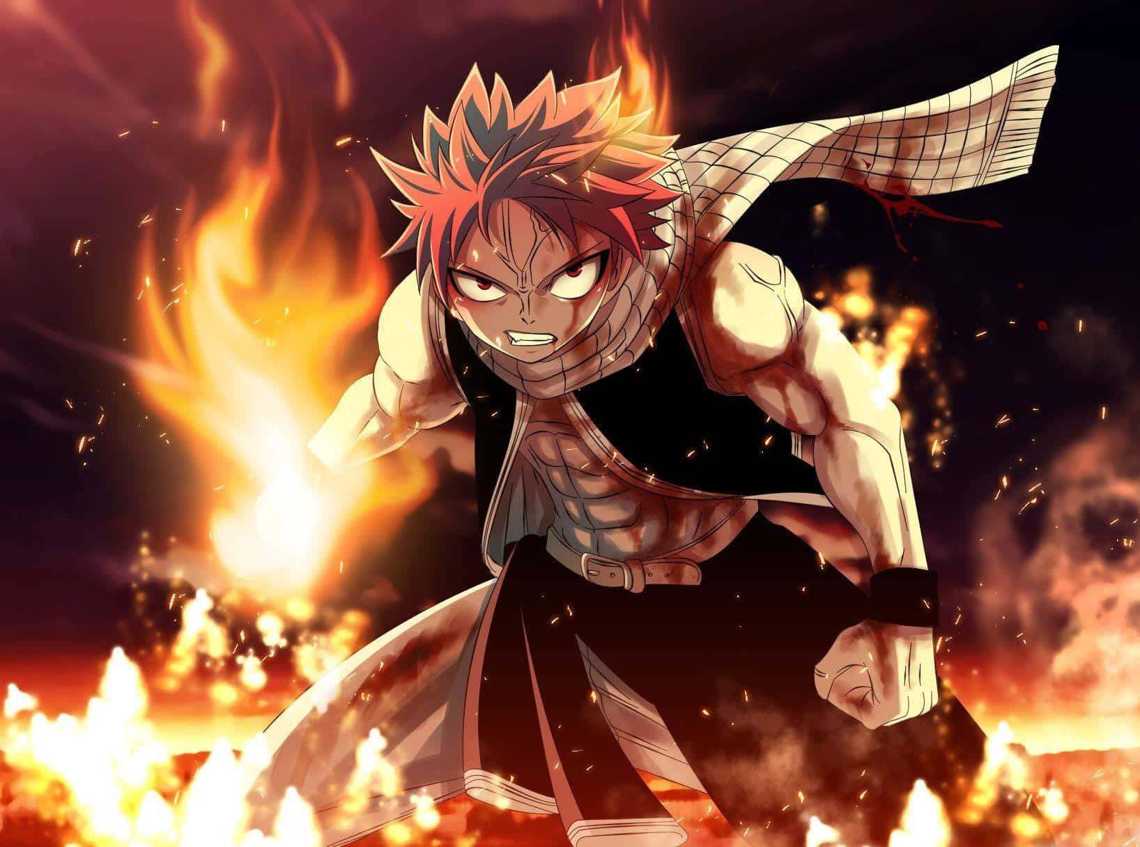 Natsu Dragneel Unleashes His Fire Dragon's Roar Background