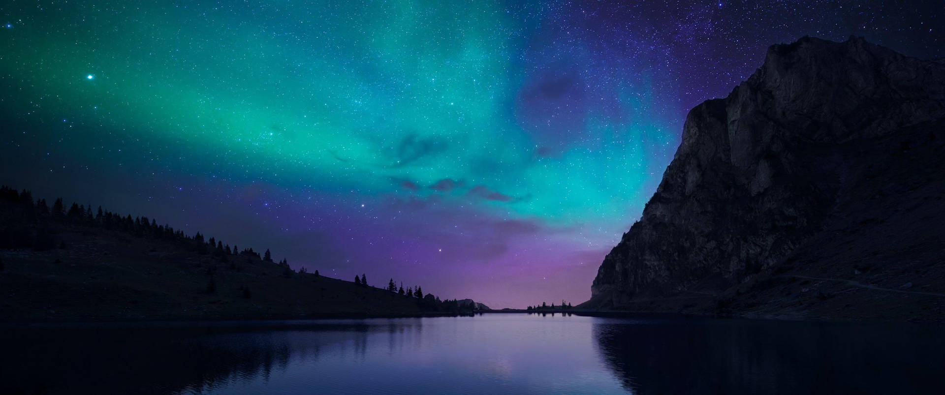 Natural Aurora Borealis By River Background