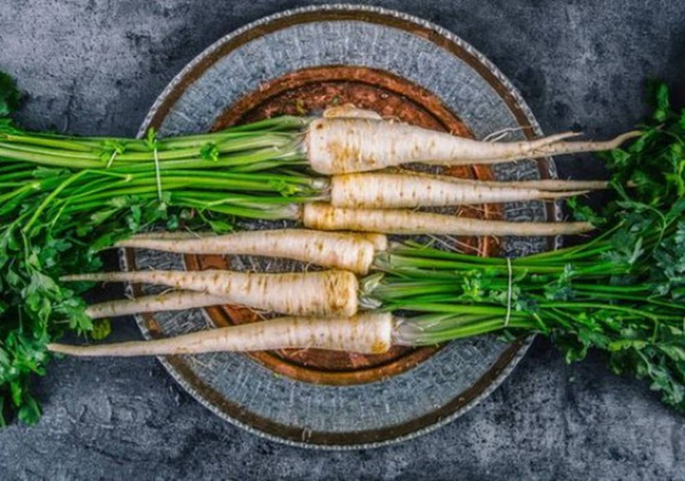 Natural Parsnip Vegetables Flat Lay Background