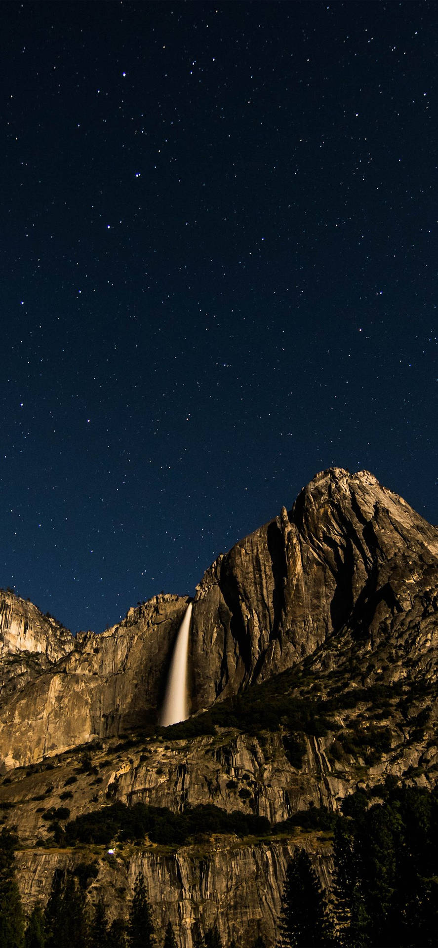Natural Waterfall From Mountain Night Sky Background