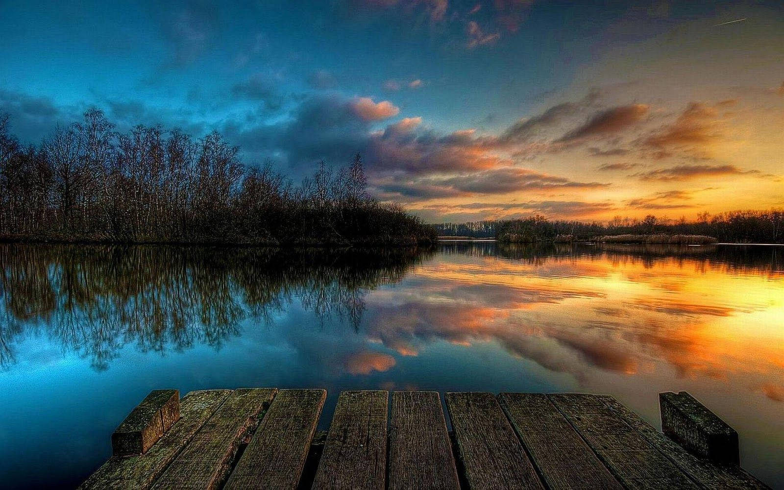 Nature Computer Sunset By The River Background