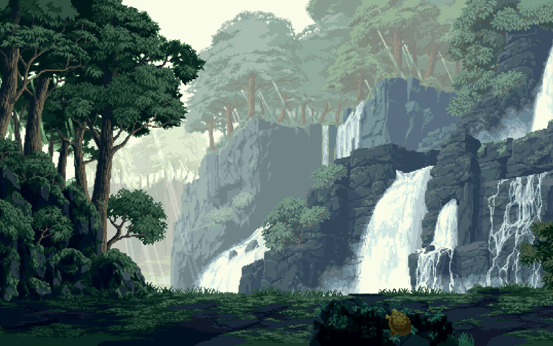 Nature In Aesthetic Pixel Art Background