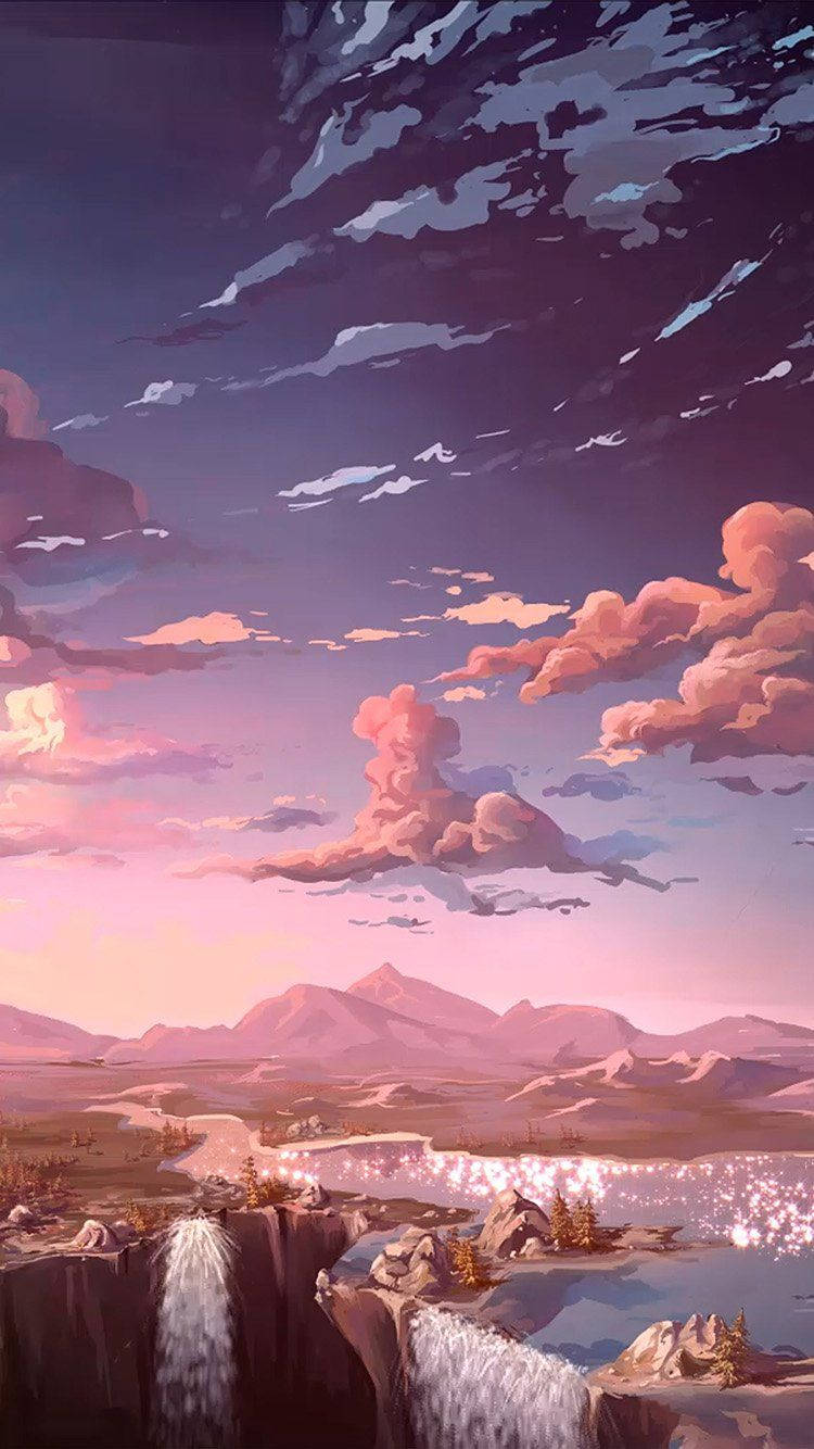 Nature Landscape Anime Aesthetic Sunset Background