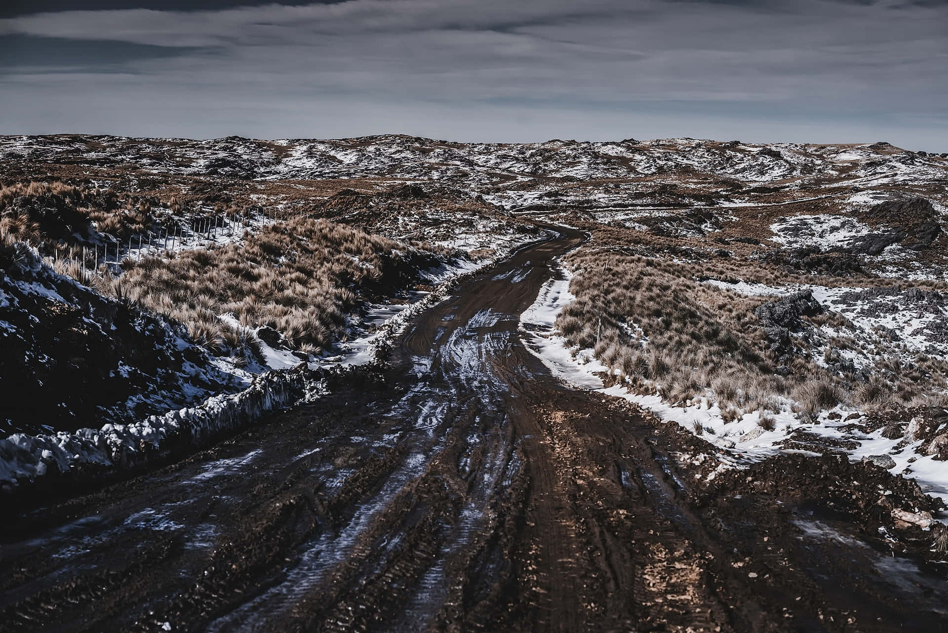 Nature Landscape View Winter Mud Dirty Road Background