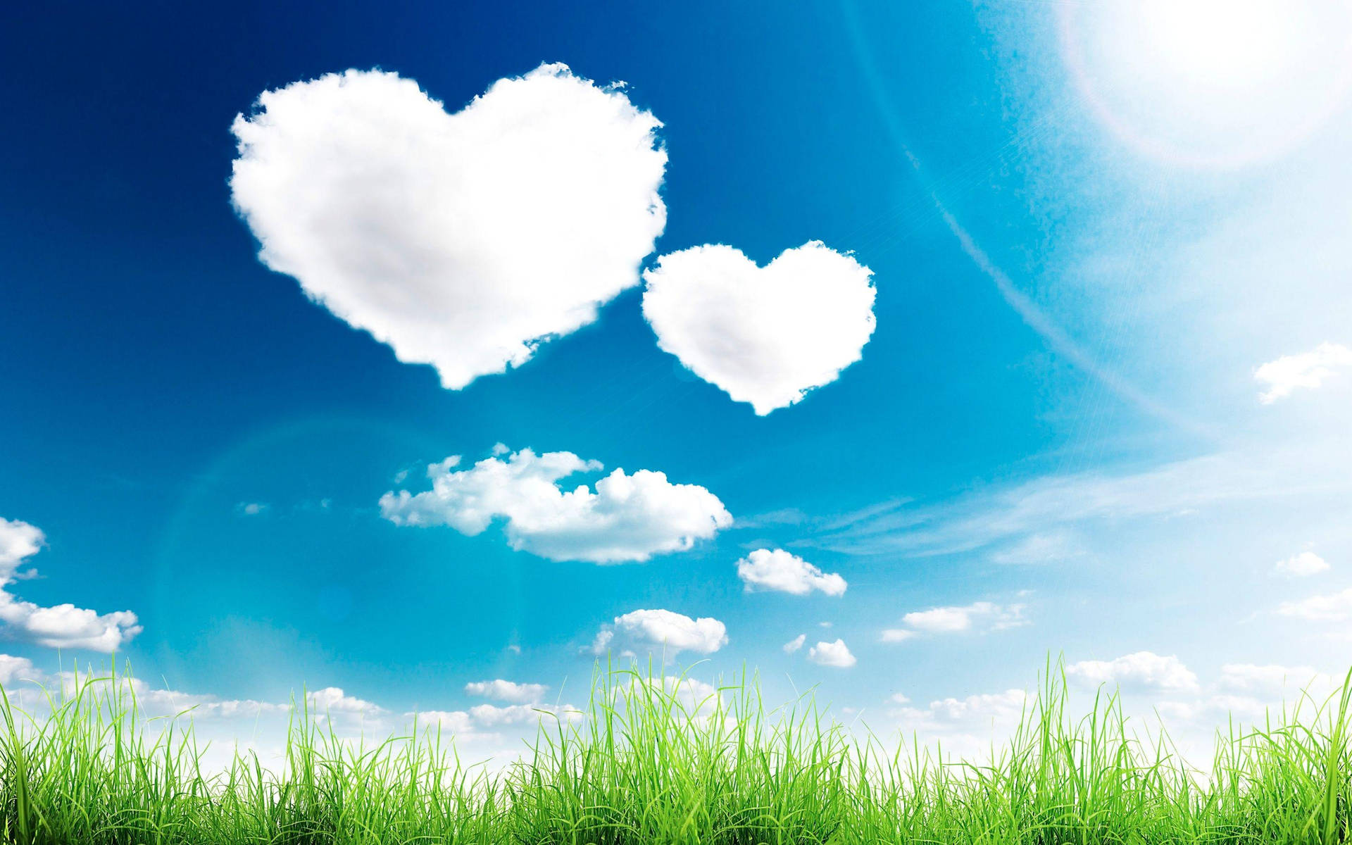 Nature Love Two Heart-shaped Clouds Background