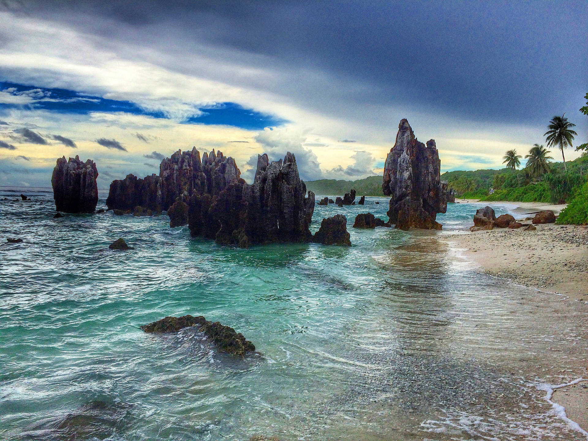 Nauru Beach With Cloudy Sky