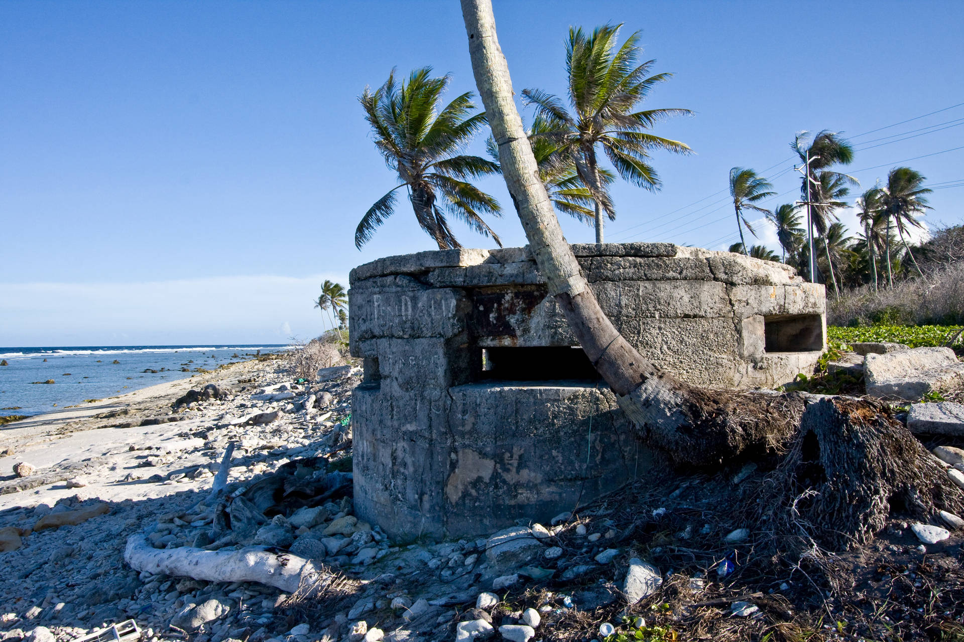 Nauru Bunker Overlooking The Sea Background