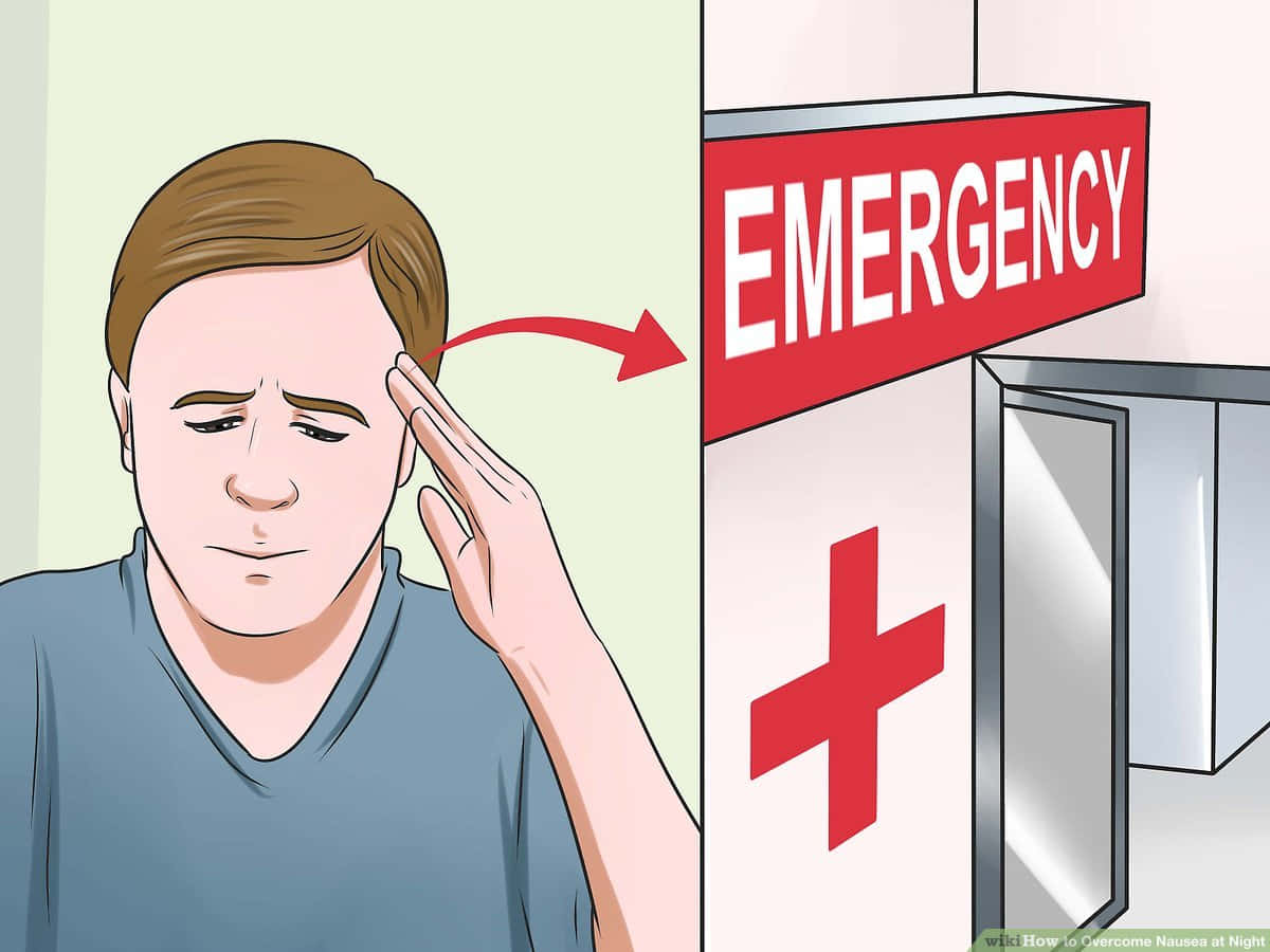 Nauseous Man 2d With Emergency Room Background