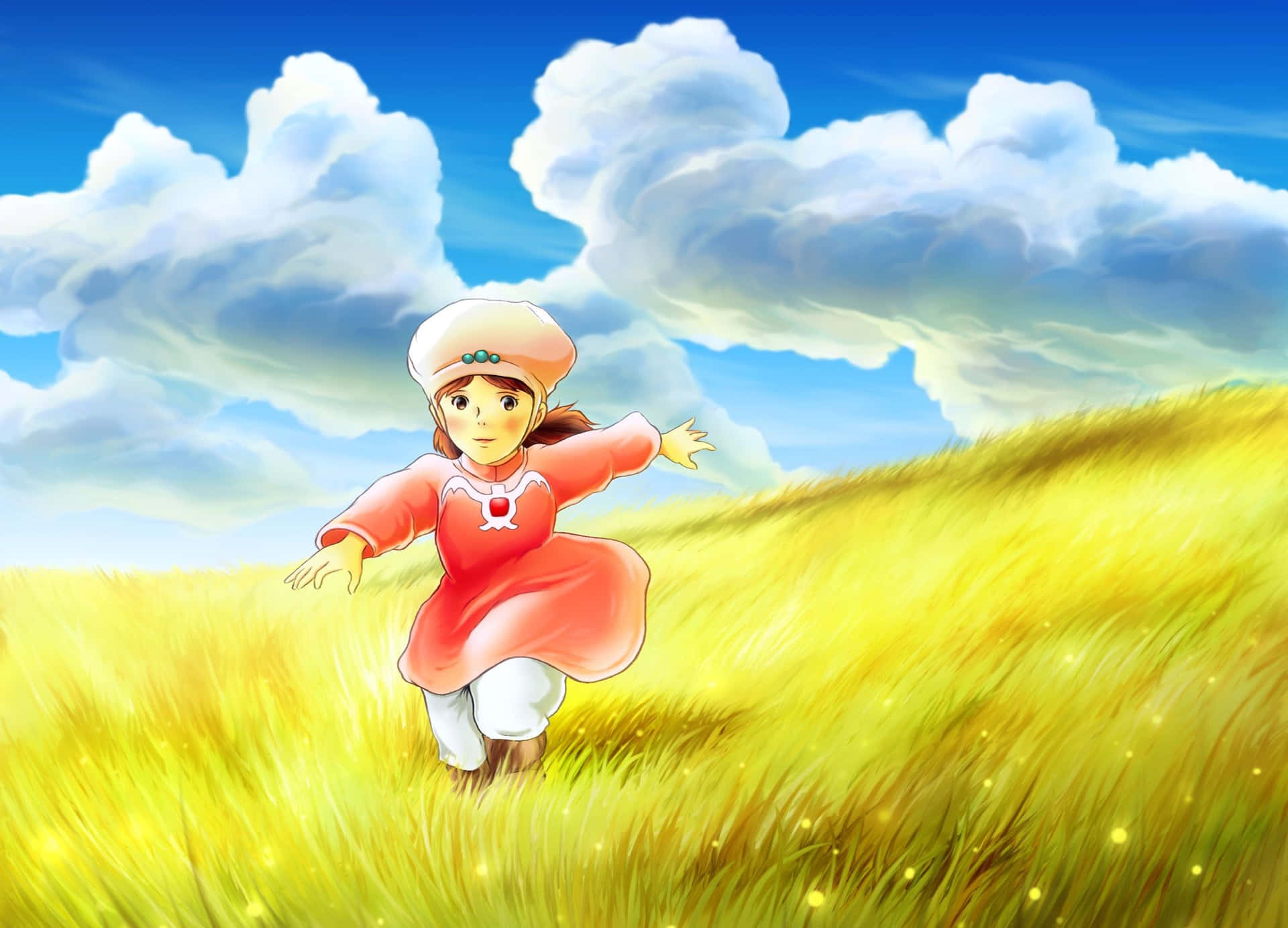 Nausicaä Soaring Through The Skies On Her Glider Amidst The Stunning Landscape Of The Valley Of The Wind. Background