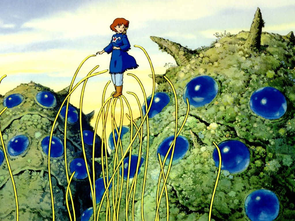 Nausicaä Soaring Through The Skies On Her Glider In A Scene From Nausicaä Of The Valley Of The Wind Background