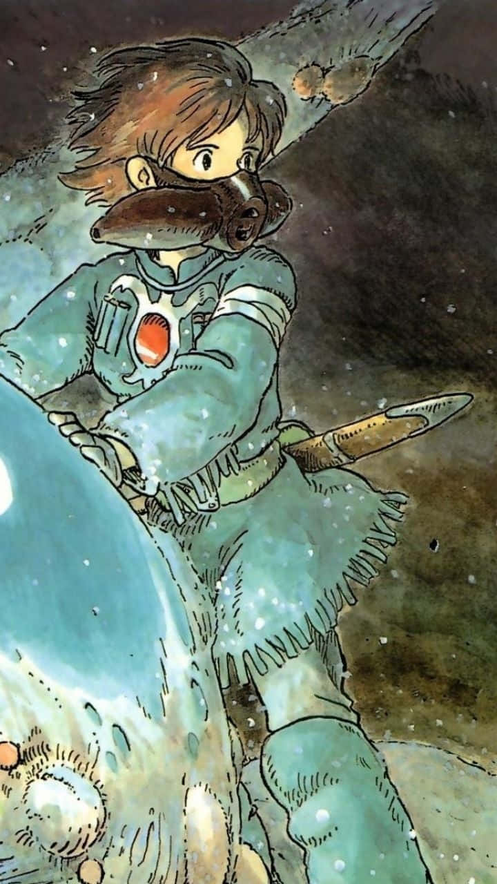 Nausicaä Soaring Through The Skies On Her Glider In The Valley Of The Wind Background