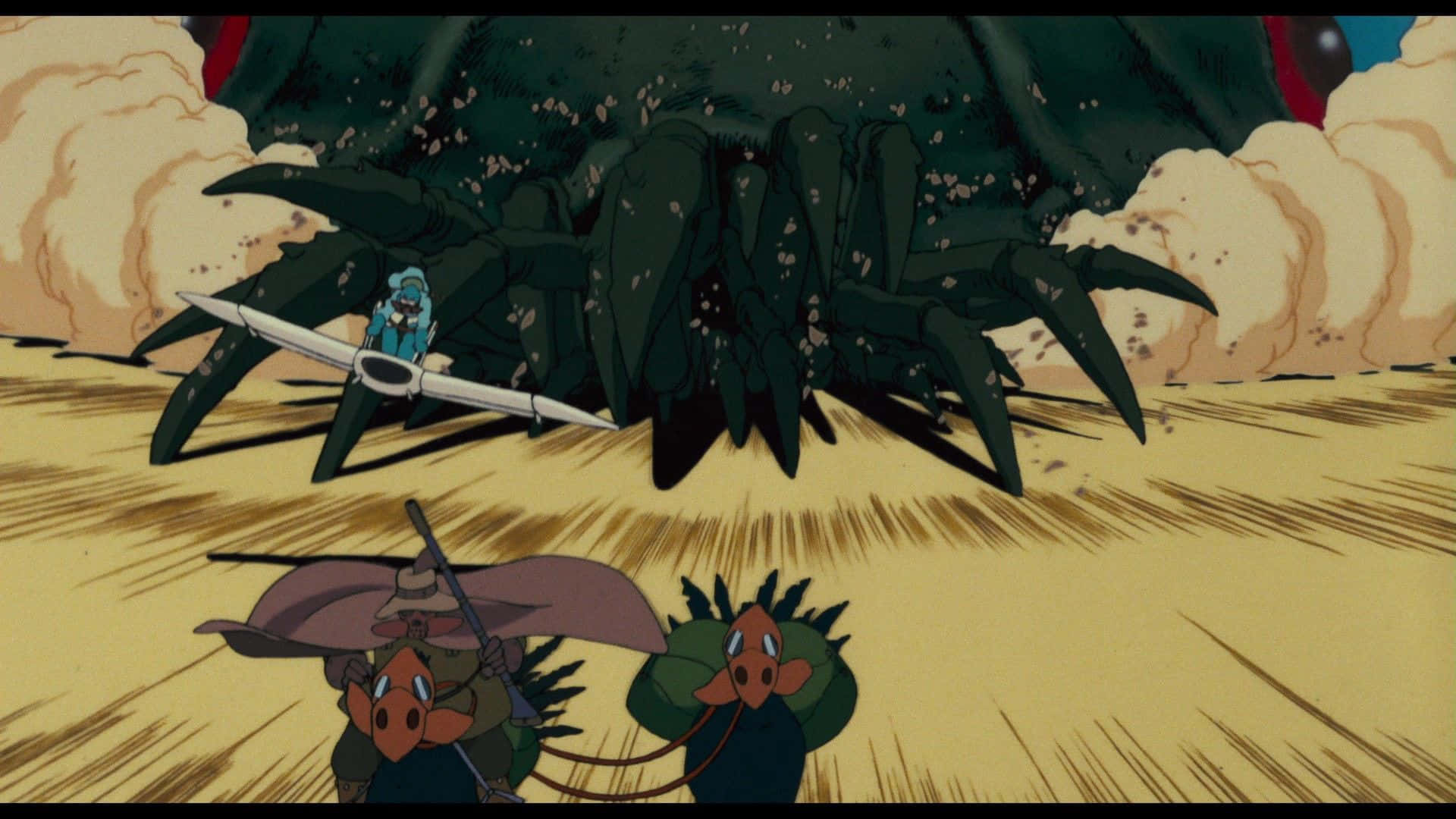 Nausicaä Soaring Through The Sky On Her Glider In The Valley Of The Wind Background