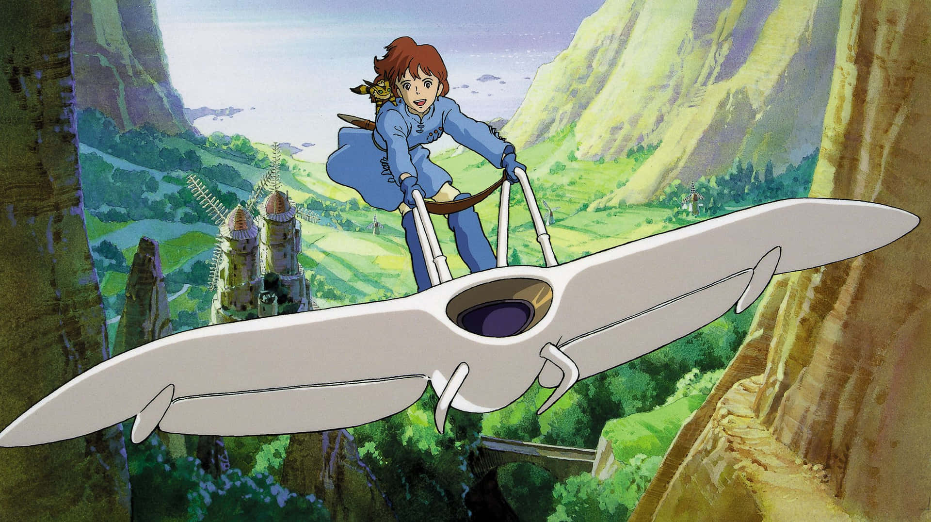 Nausicaä Soaring Through The Sky On Her Glider In The Valley Of The Wind Background