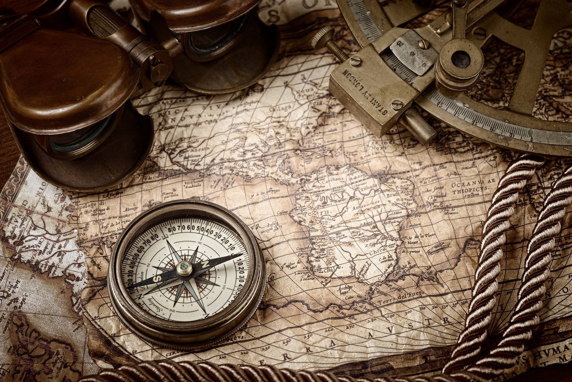 Nautical Compass And Navigational Devices Background