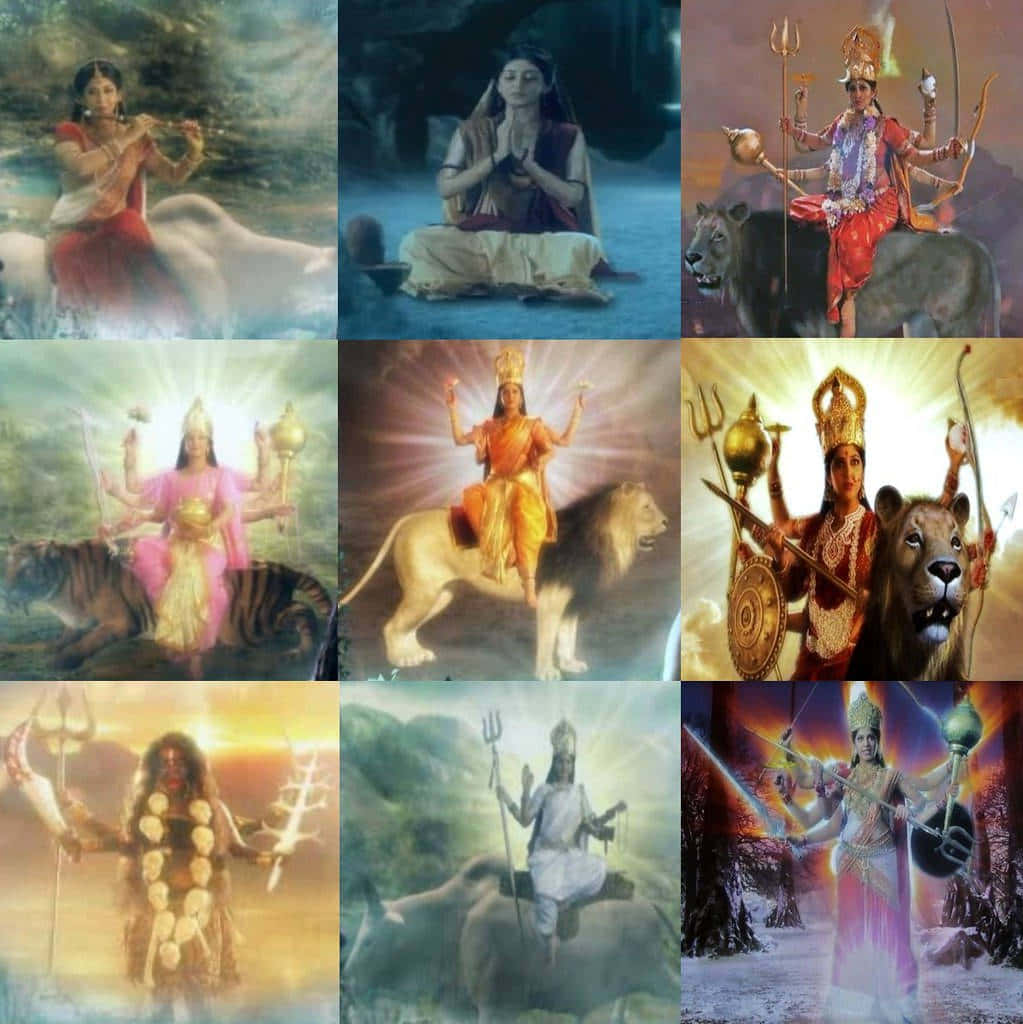 Nav Durga_ Collage_of_ Nine_ Forms Background