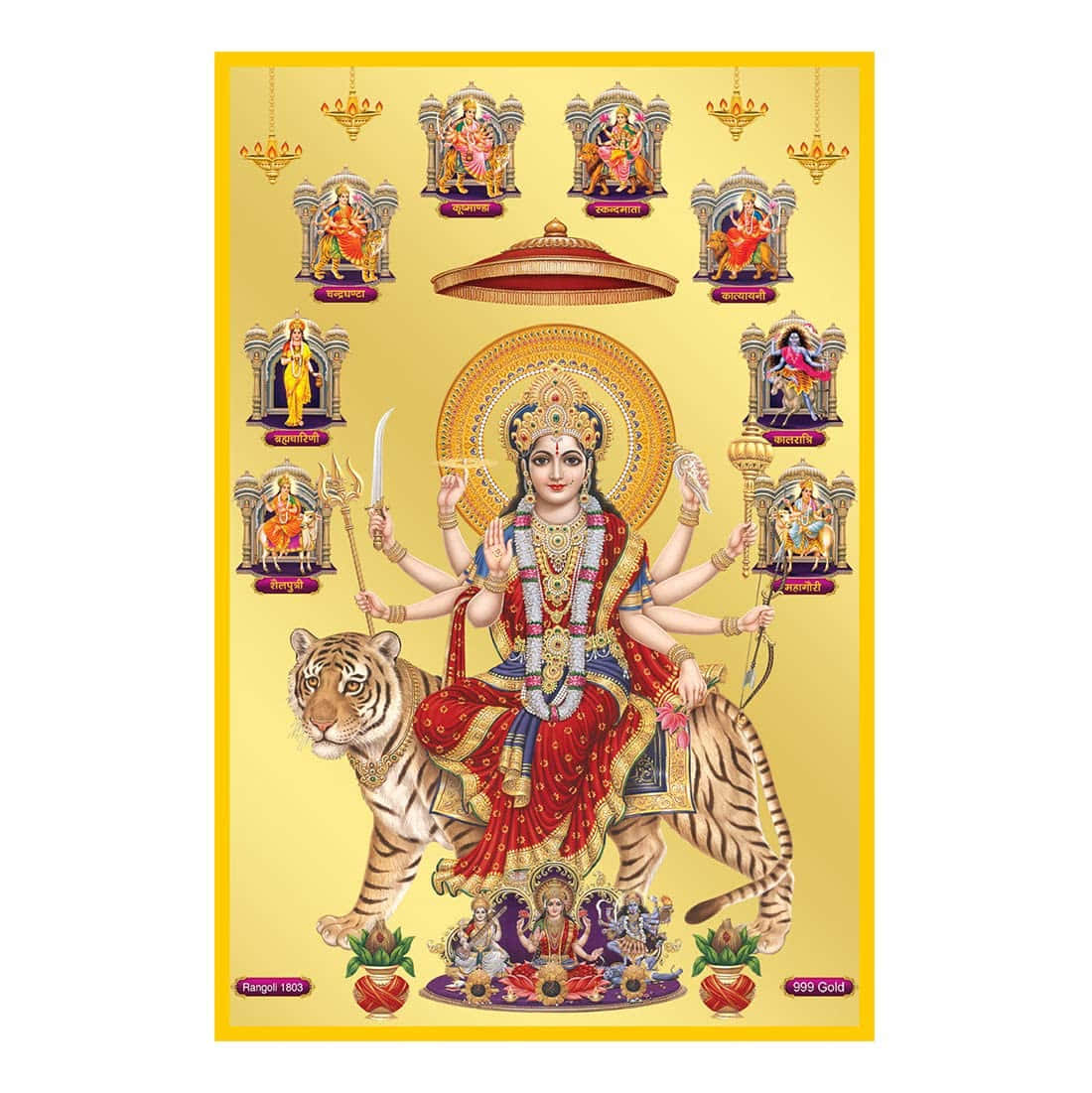 Nav Durga Forms Goddess Religious Artwork Background