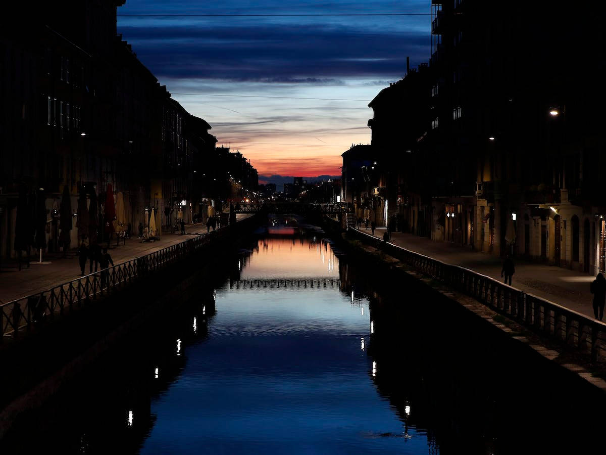 Navigali Canal At Milan City At Night Background