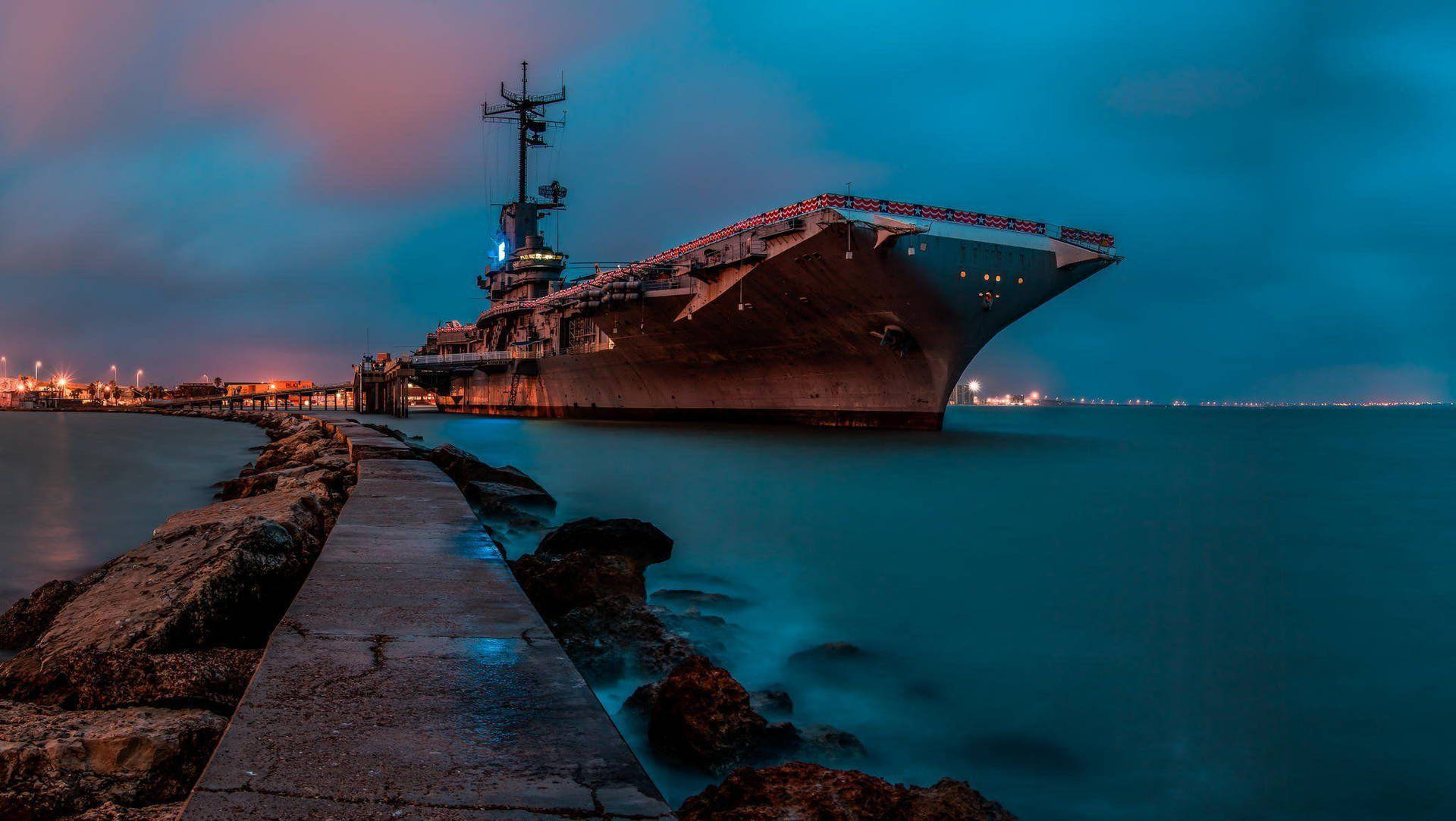 Navy Pier Aircraft Carrier Evening Docked