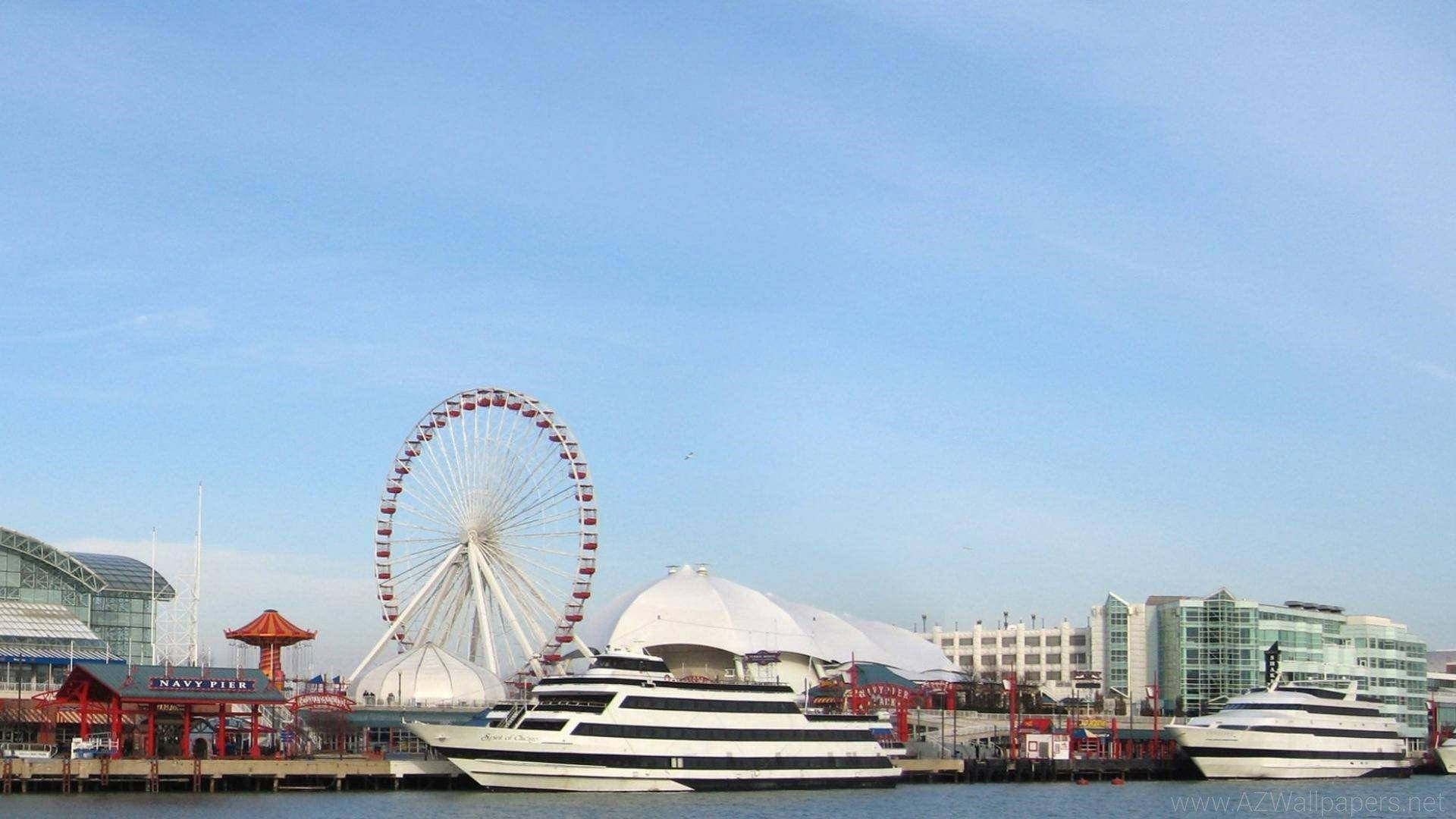 Navy Pier Blue Sky Morning Background