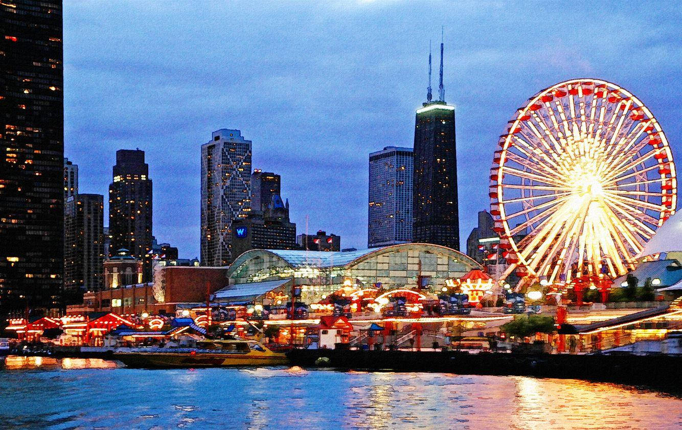 Navy Pier Ferris Wheel Evening