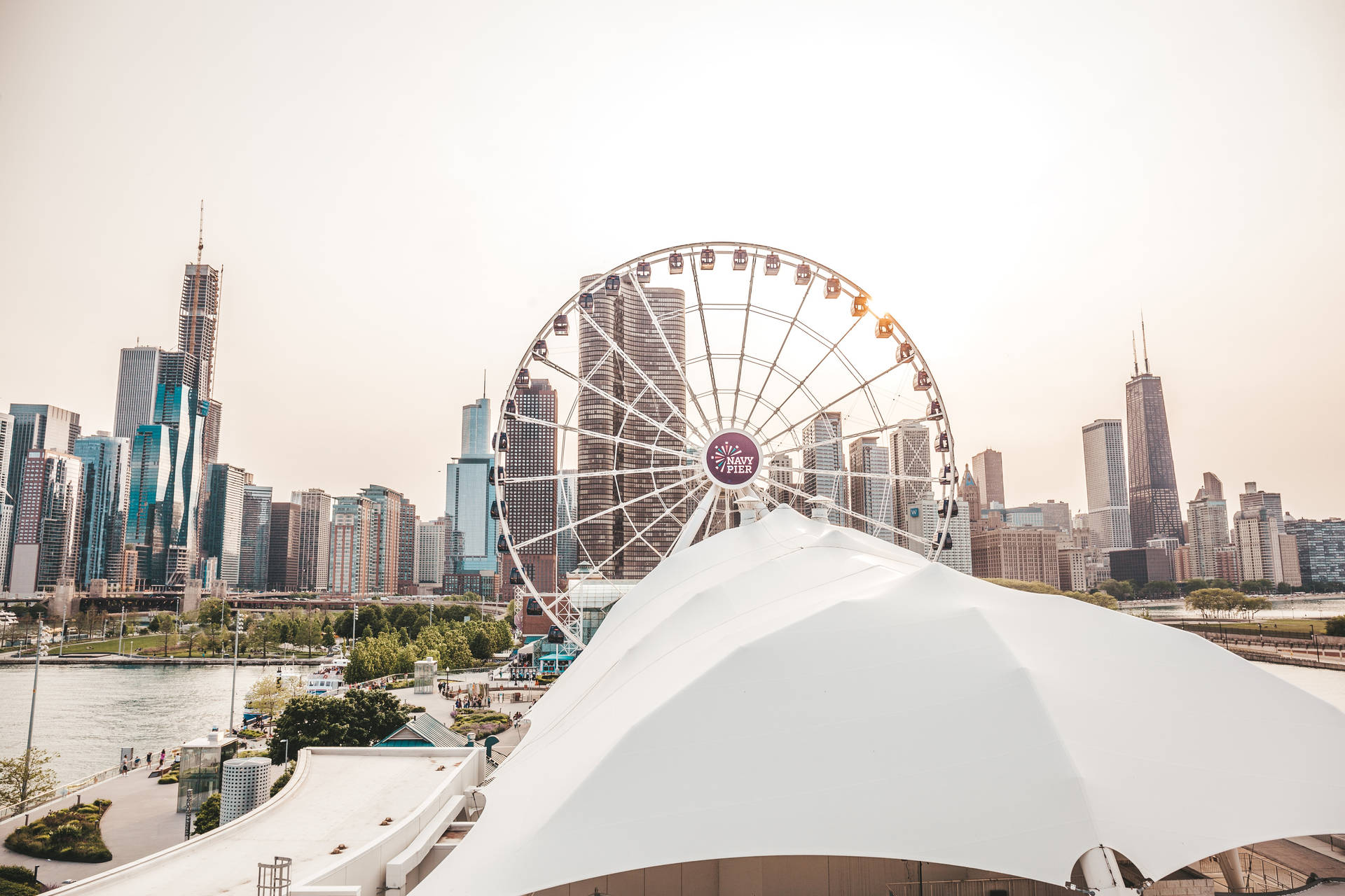 Navy Pier Wheel Covered Roof Background