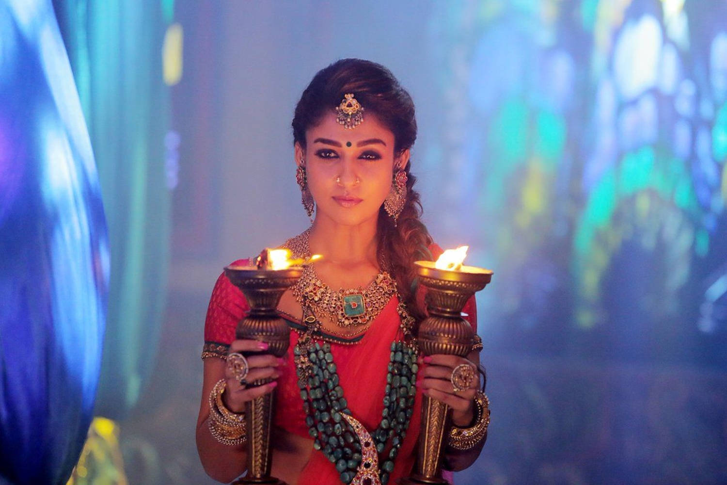Nayanthara In Saree With Candles Background