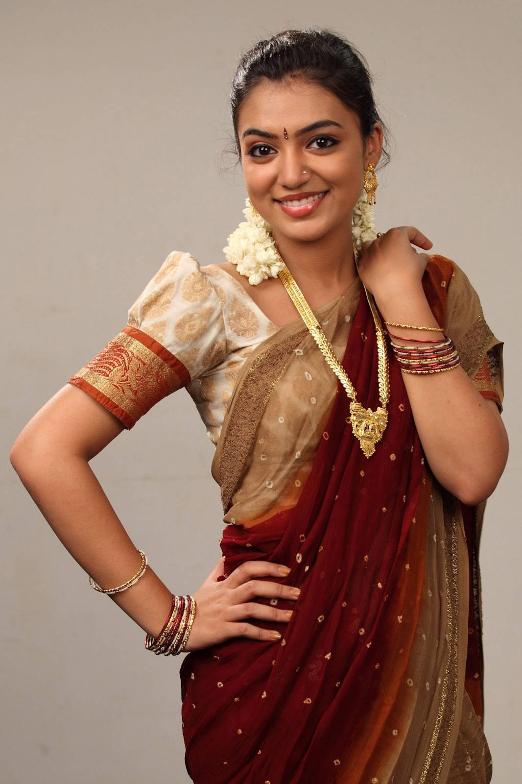 Nazriya Hd Maroon Indian Dress