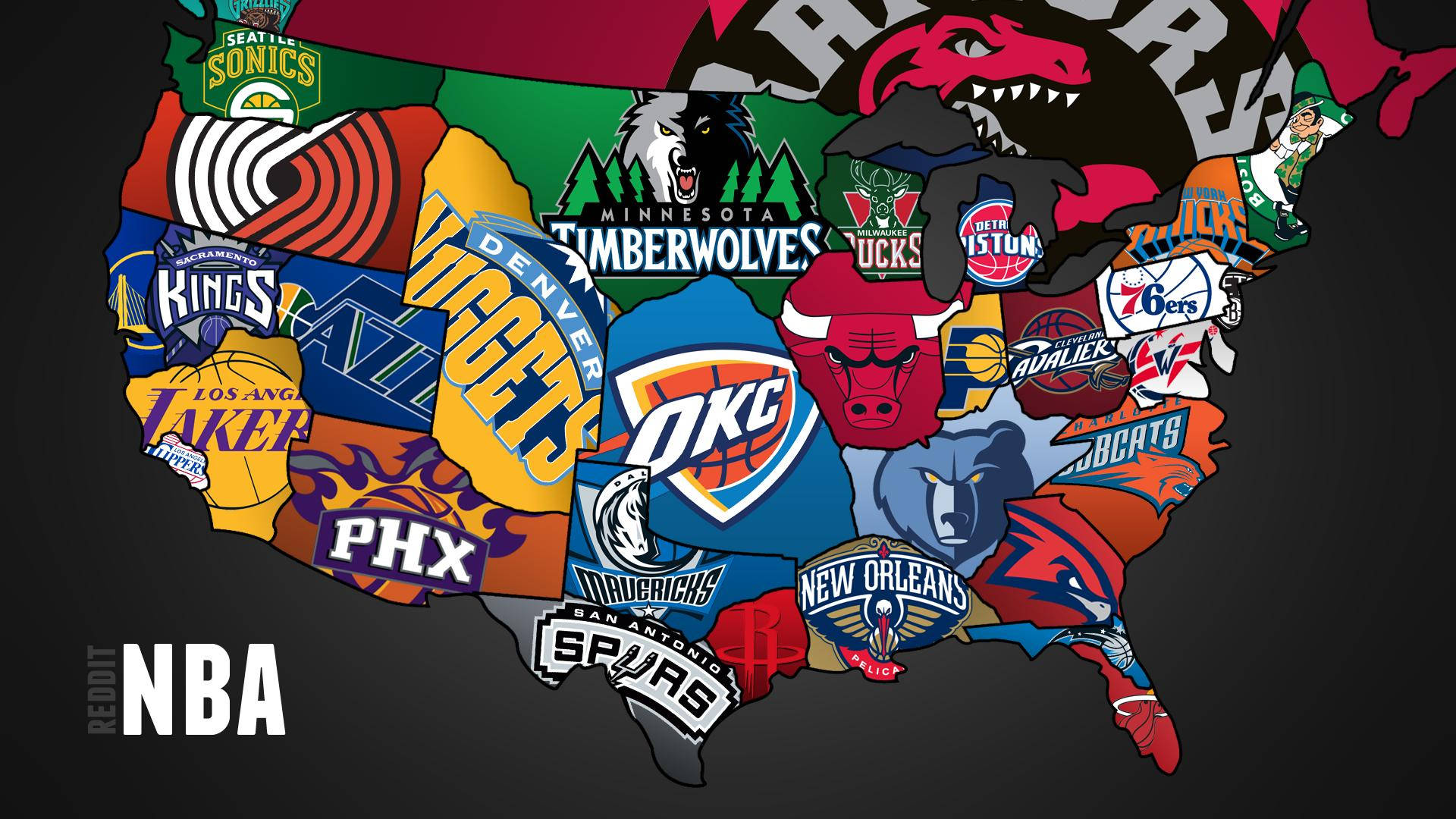 Nba Basketball Teams Us Map Background
