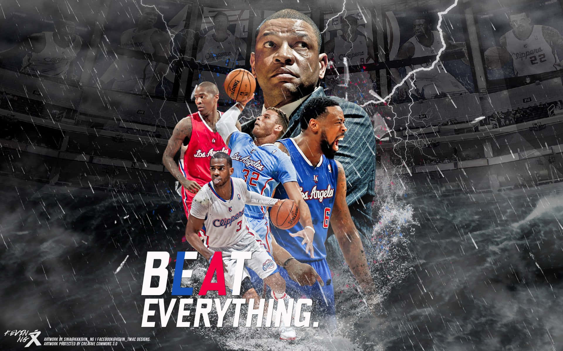 Nba La Clippers Players With Coach Doc Rivers Digital Artwork Background