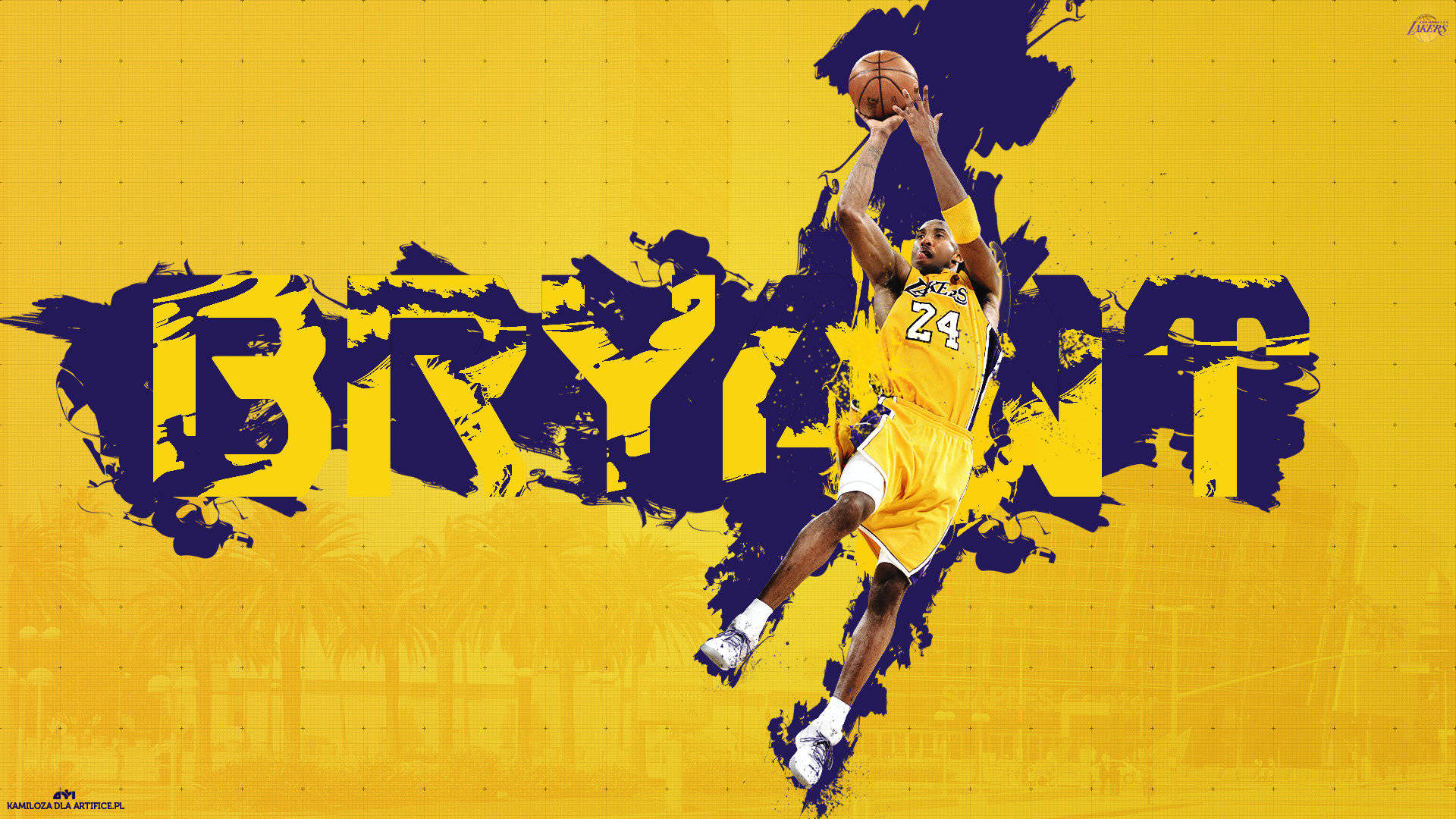 Nba Legend Kobe Bryant In An Iconic Purple And Yellow Jersey Background