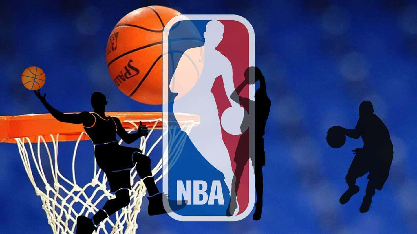 Nba Logo With Player Vector Silhouettes Background