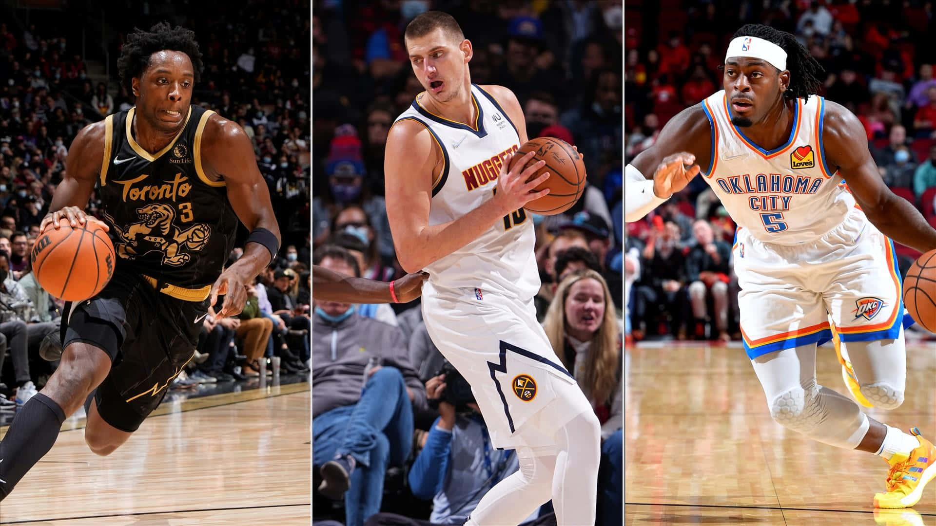 Nba Og Anunoby Nikola Jokic And Luguentz Dort Background