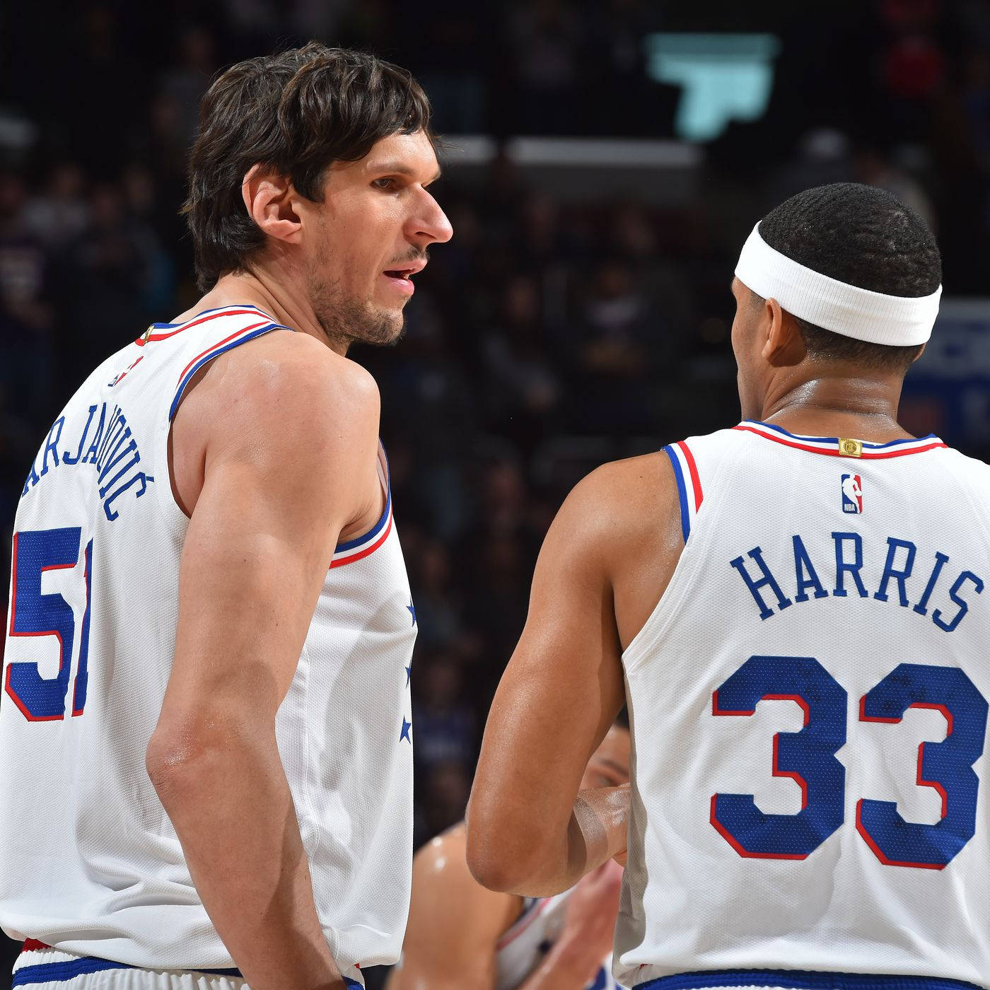 Nba Players Iconic Partners Tobias Harris And Boban Marjavonic Background