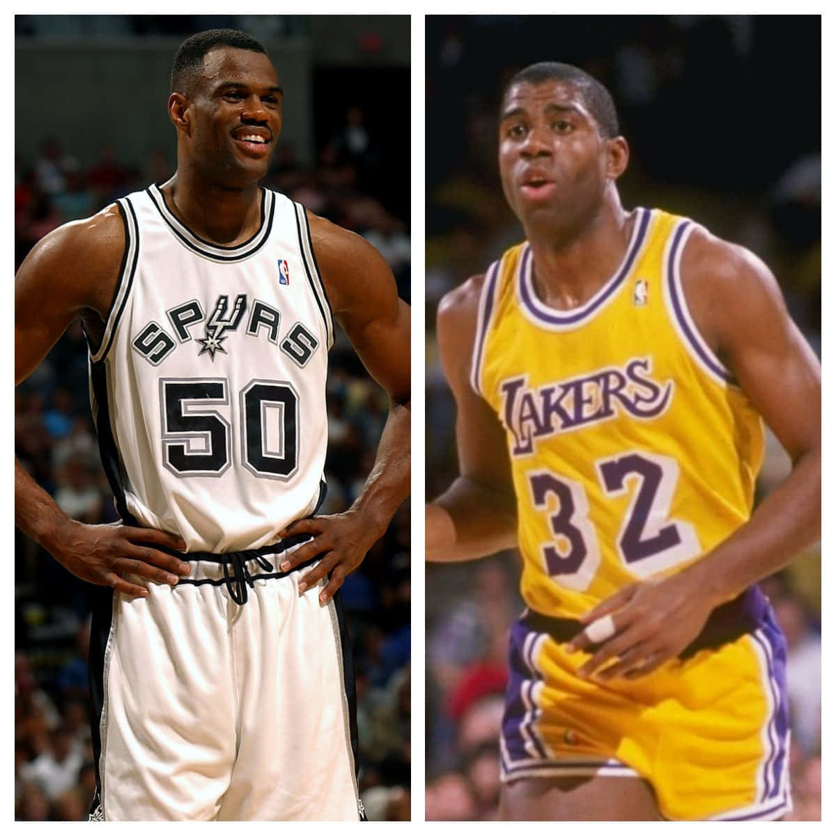Nba Star Players David Robinson And Magic Johnson Background