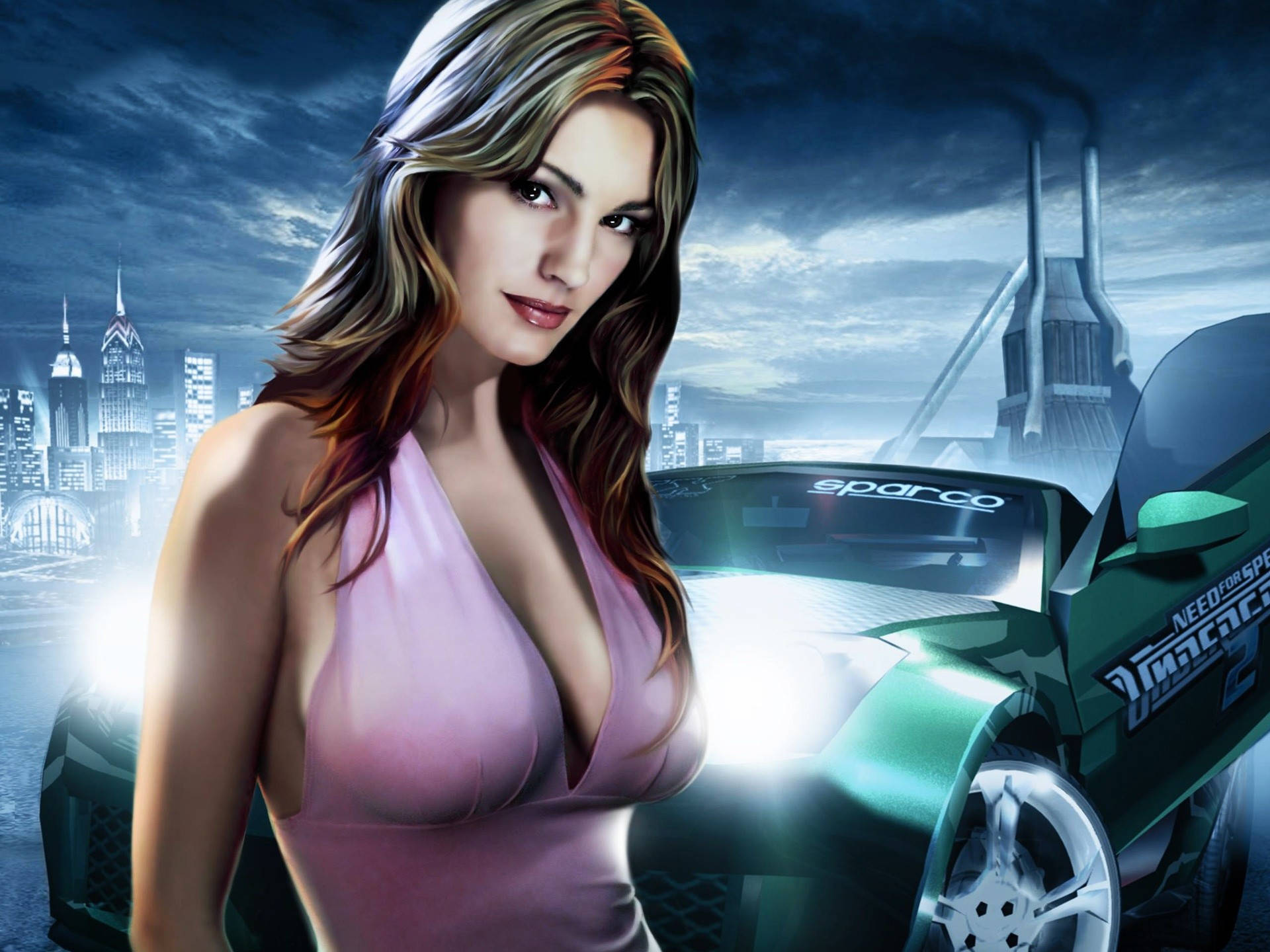 Need For Speed Sparco Car And Girl Background