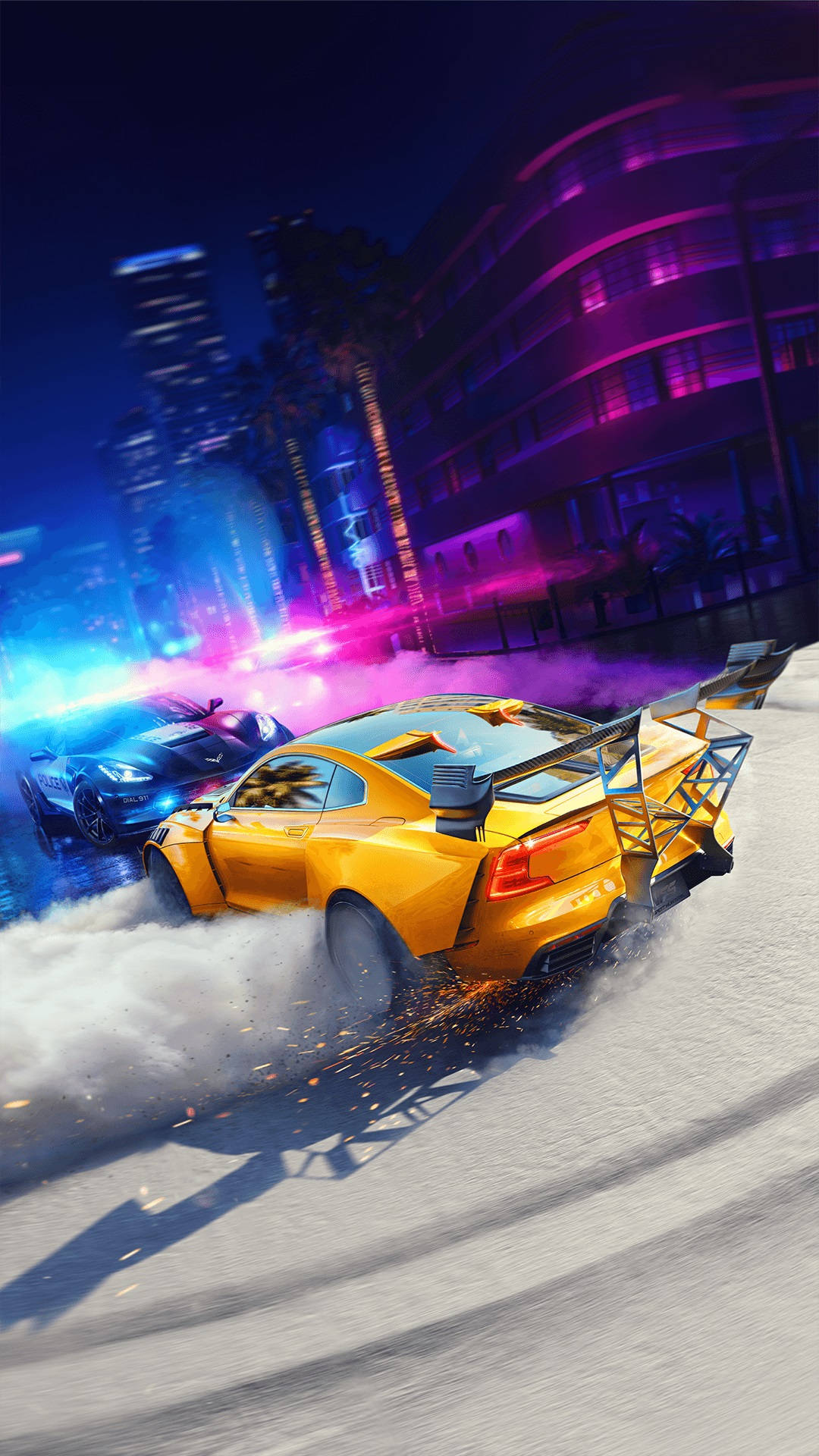 Need For Speed Sports And Police Car Crashing Iphone Background