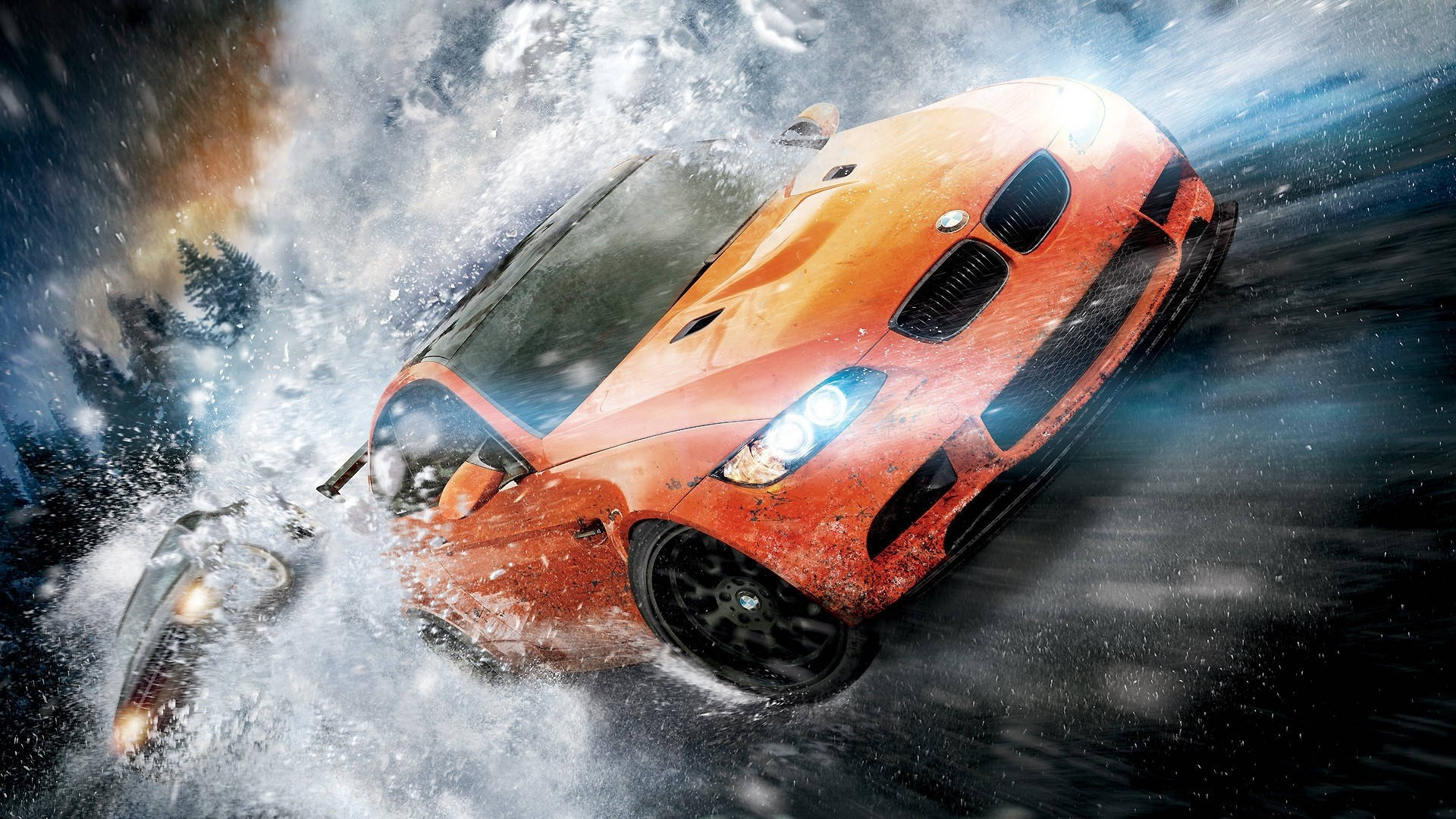 Need For Speed Water Splashed Orange Car Background